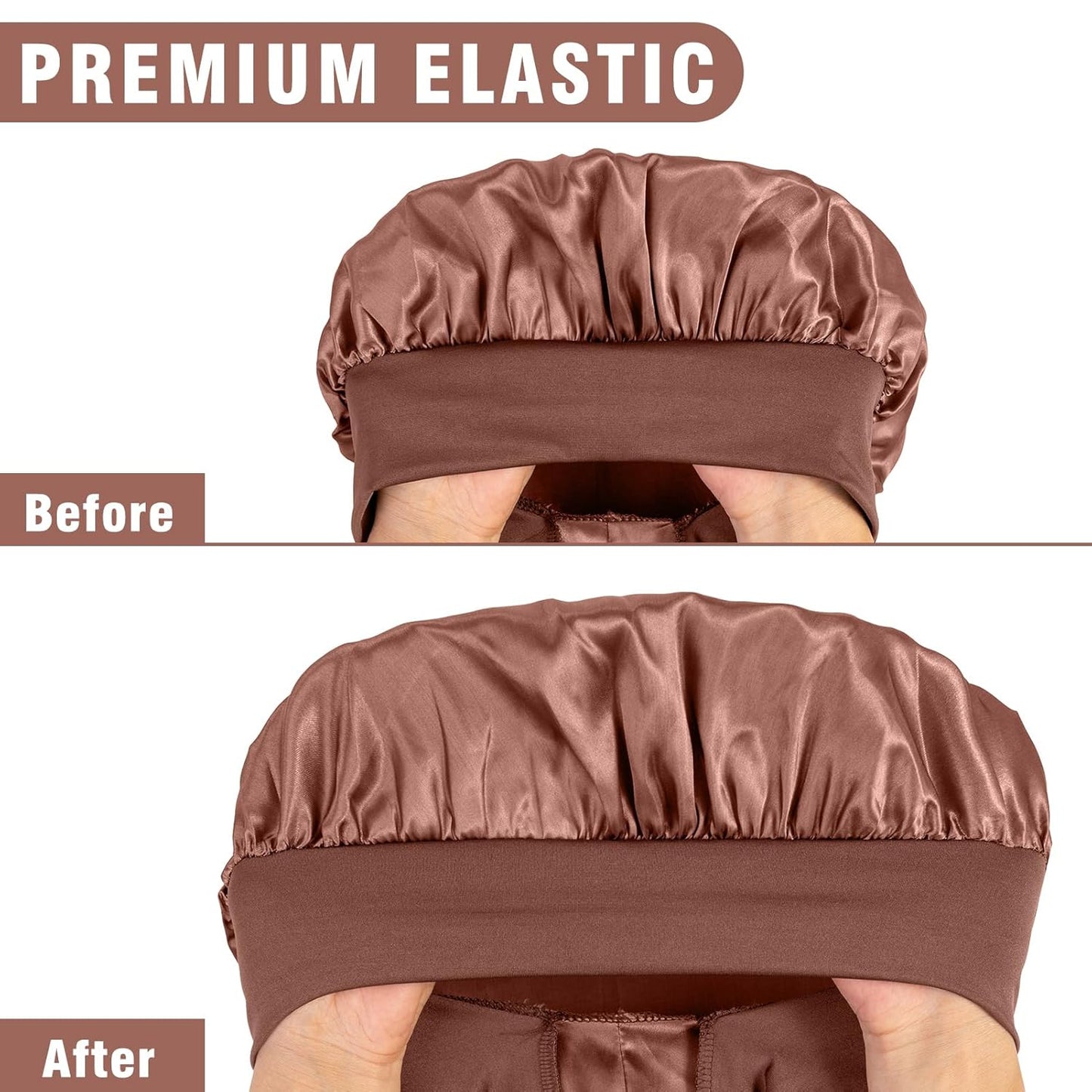 2Pcs Bonnets for Black Women Braid Bonnet, Large Long Satin Bonnet for Braids, Silk Bonnet with Stretchy Tie Band Sleep Cap Hair (2Pcs-Black&Brown)