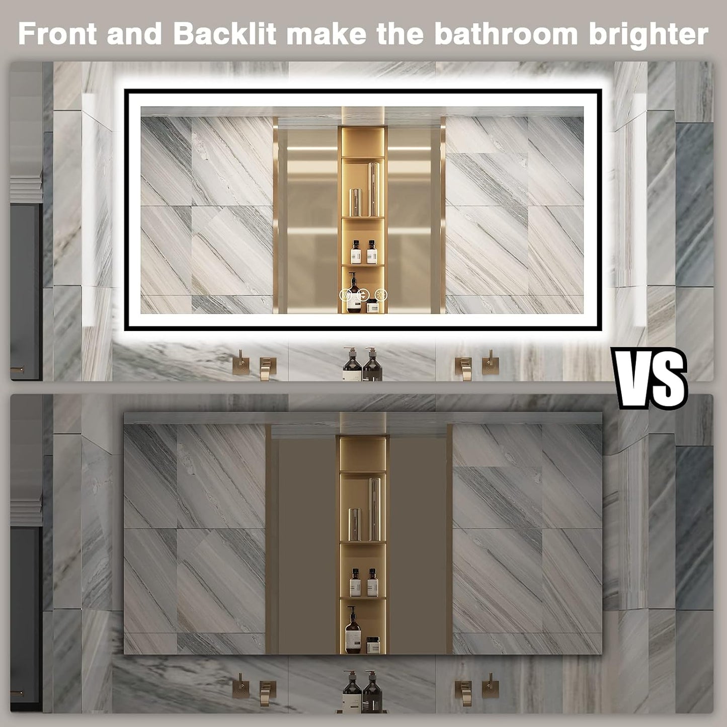 72x36 Bathroom Mirror With Lights - Black Aluminum Framed (Front and Backlit), Anti-Fog LED Lighted Bathroom Mirror,Stepless Dimmable Vanity Mirror,3 Colors Smart Mirror(Horizontal/Vertical)