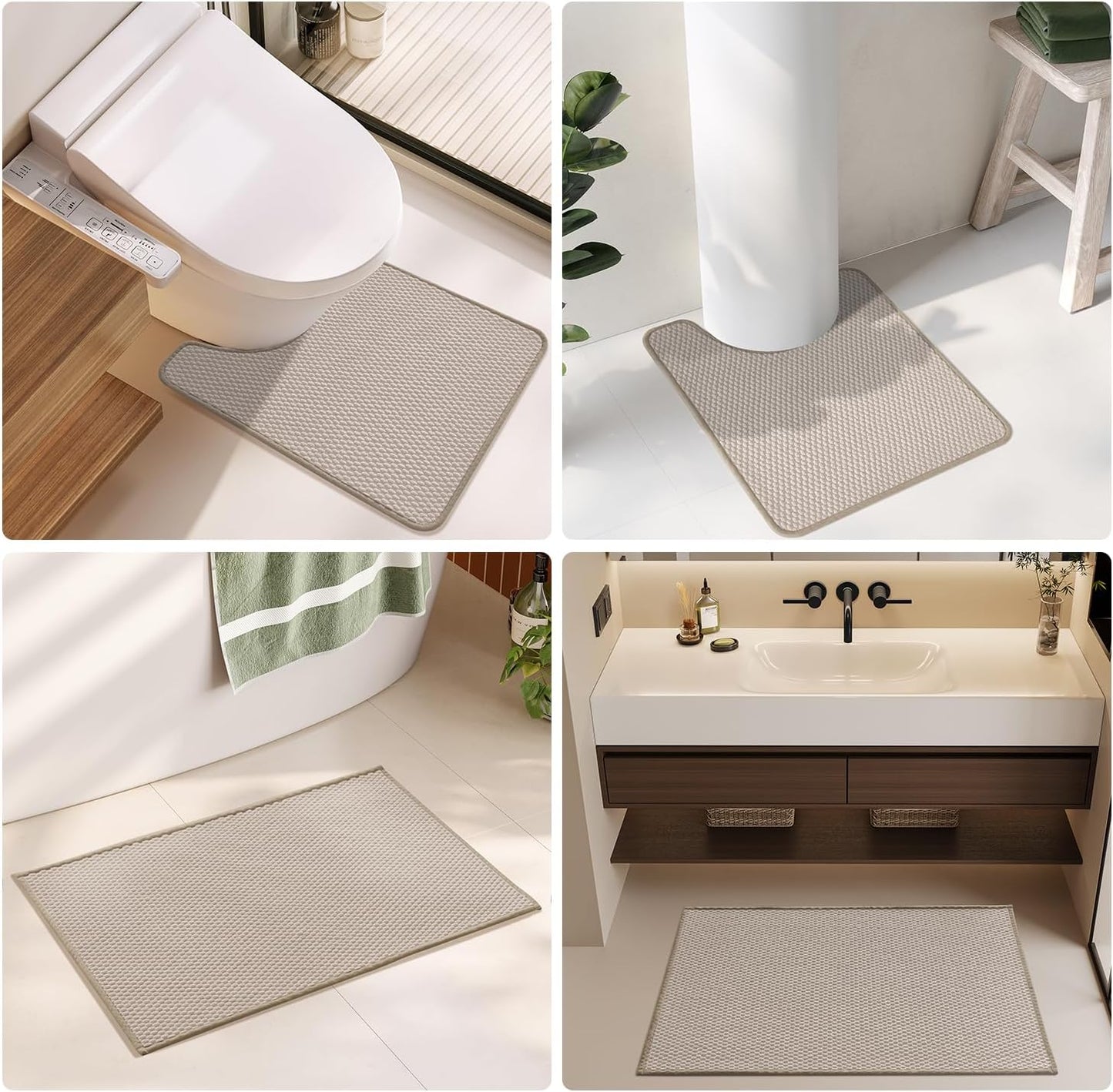Bathroom Runner Rugs, Long Bath Mat Runner Washable Thin Quick Dry Low Pile Bathroom Runner Rugs Non Slip, Beige 16"x60"