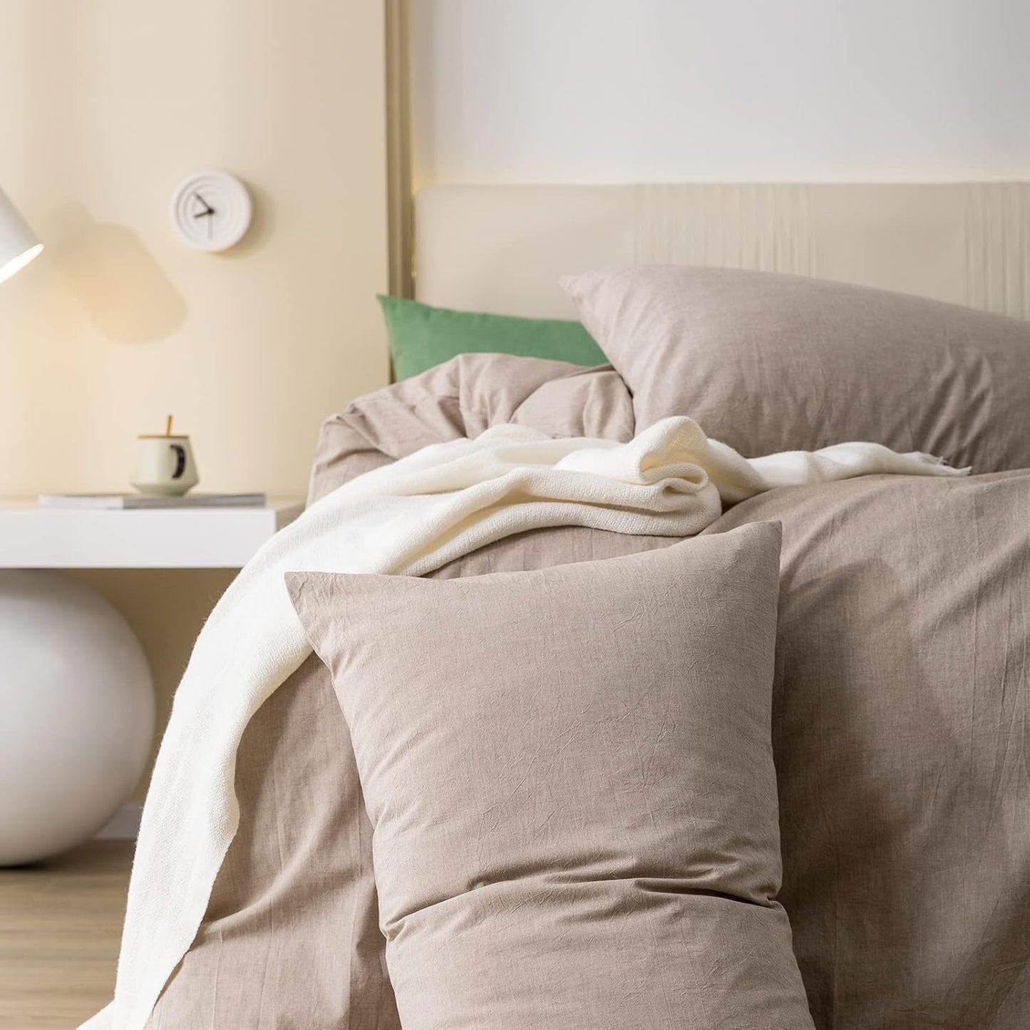 JIYUAN 100% Washed Cotton Duvet Cover Set Comfy Simple Style Soft Breathable Textured Durable Linen Feel Bedding for All Seasons Queen, Taupey