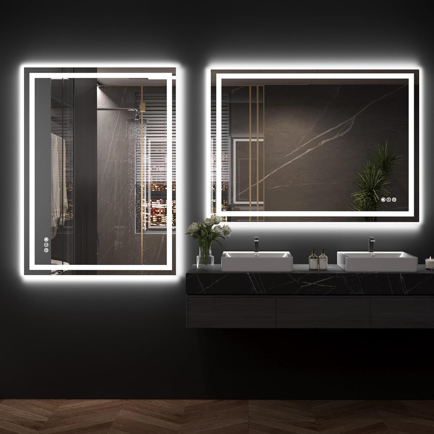 48"X36" LED Bathroom Mirror with Front Lights and Backlit, Anti-Fog, Dimmable, Shatter-Proof Tempered Glass, Lighted Bathroom Vanity Mirror for Wall with 3 Colors, Memory Function