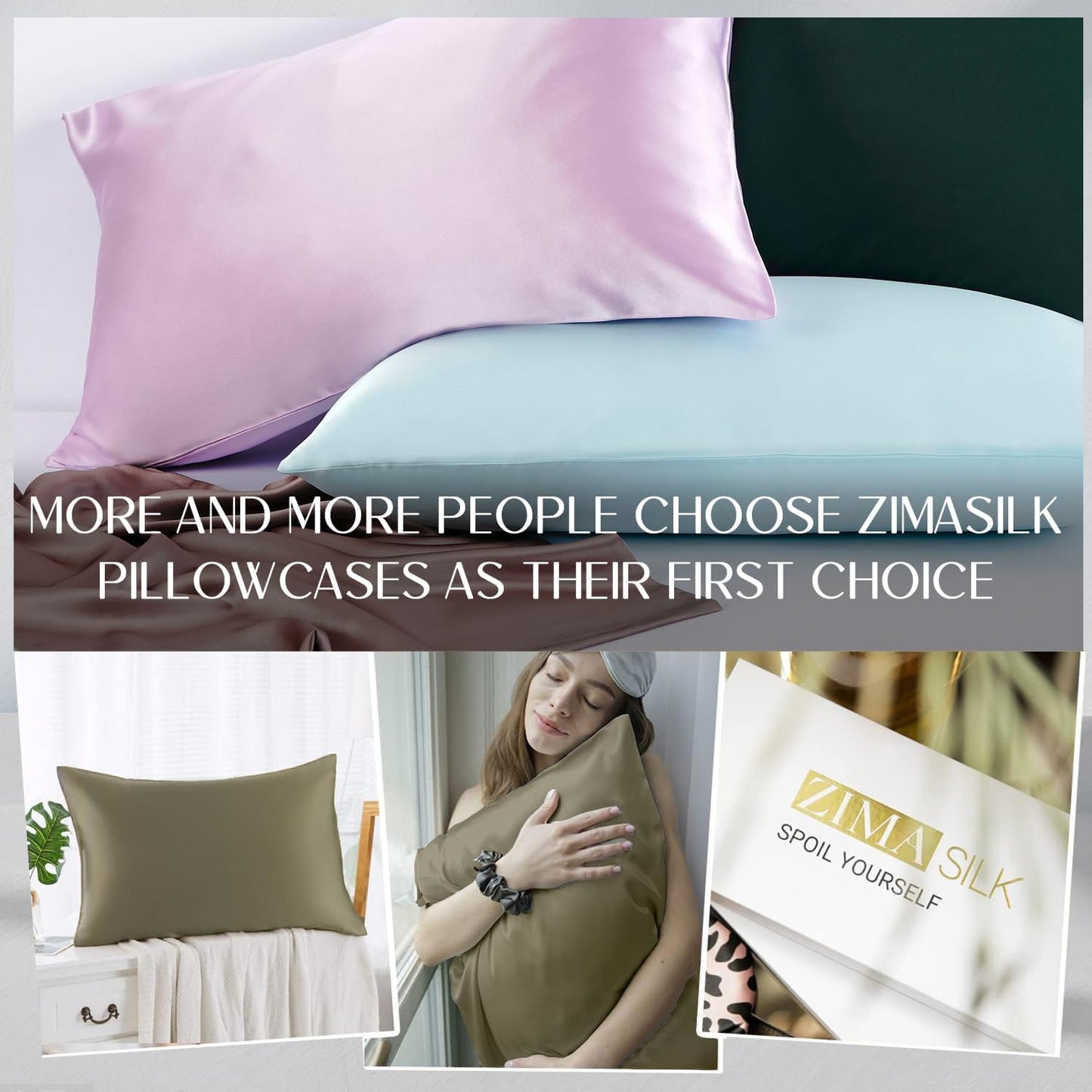 ZIMASILK 100% Pure Mulberry Silk Pillowcase for Hair and Skin Health,Soft and Smooth,Both Sides Premium Grade 6A Silk,600 Thread Count,with Hidden Zipper,1pc (Queen 20''x30'',Olive Grey)