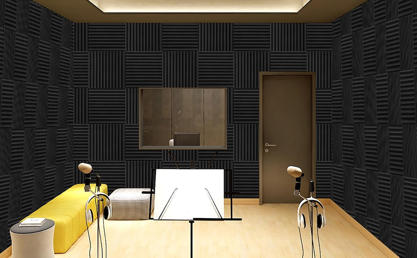 50 Pack Acoustic Panels 1 X 12 X 12 Inches - Acoustic Foam Studio Foam Wedges High Density Panels Soundproof Wedges Charcoal (Black&Red)