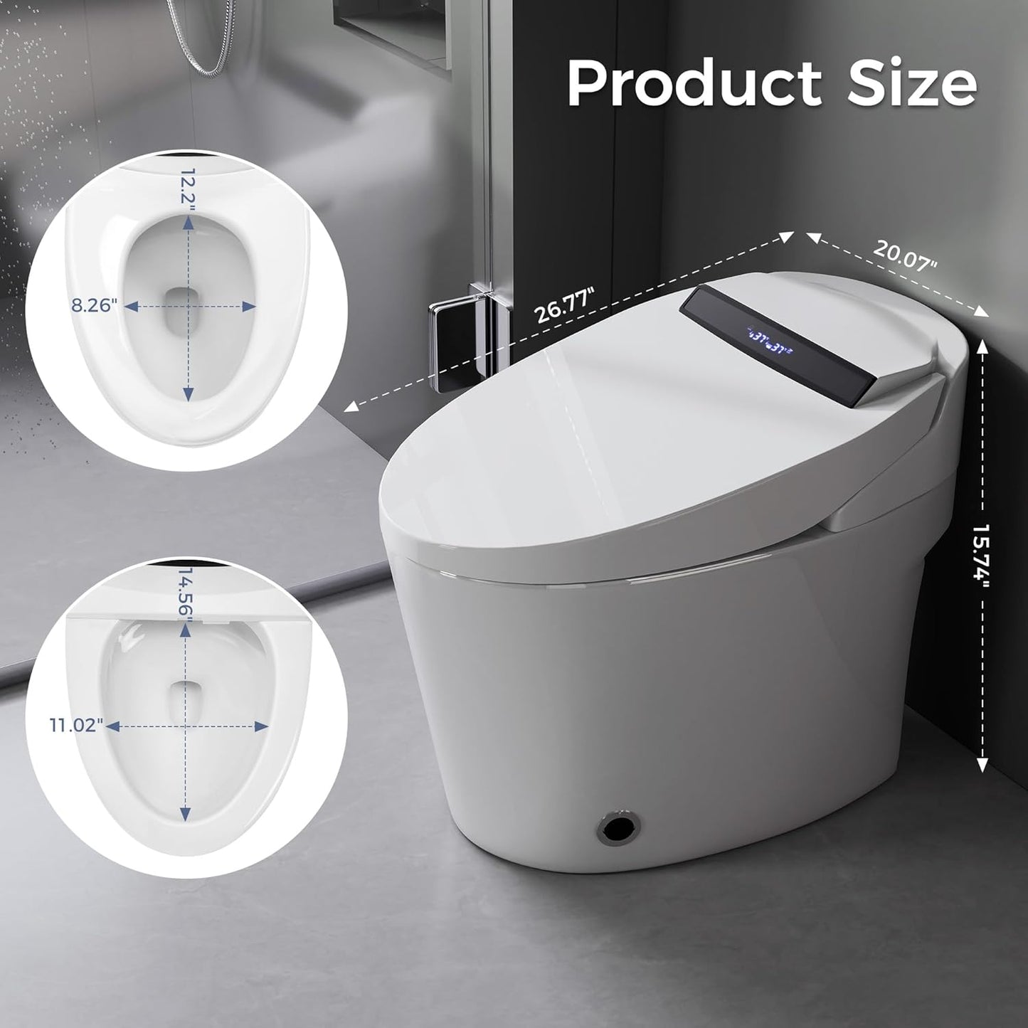 Bidet Toilet, One Piece Toilet with Tankless, Heated Toilet Seat, Bidet Warm Water, Dryer, Foot Sensor Operation, Auto Toilet Flushing