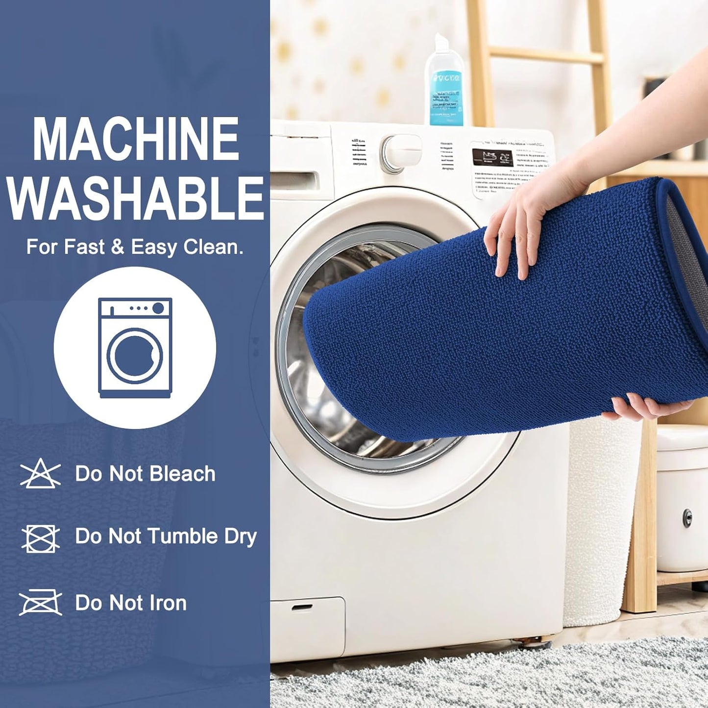 OLANLY Thick Memory Foam Bath Mat Rug 36x24, Extra Soft Absorbent Bathroom Rug, Quick Dry Bath Mats, Non-Slip, Machine Washable Carpet for Bathroom, Tub and Shower, Home Decor Accessories, Navy
