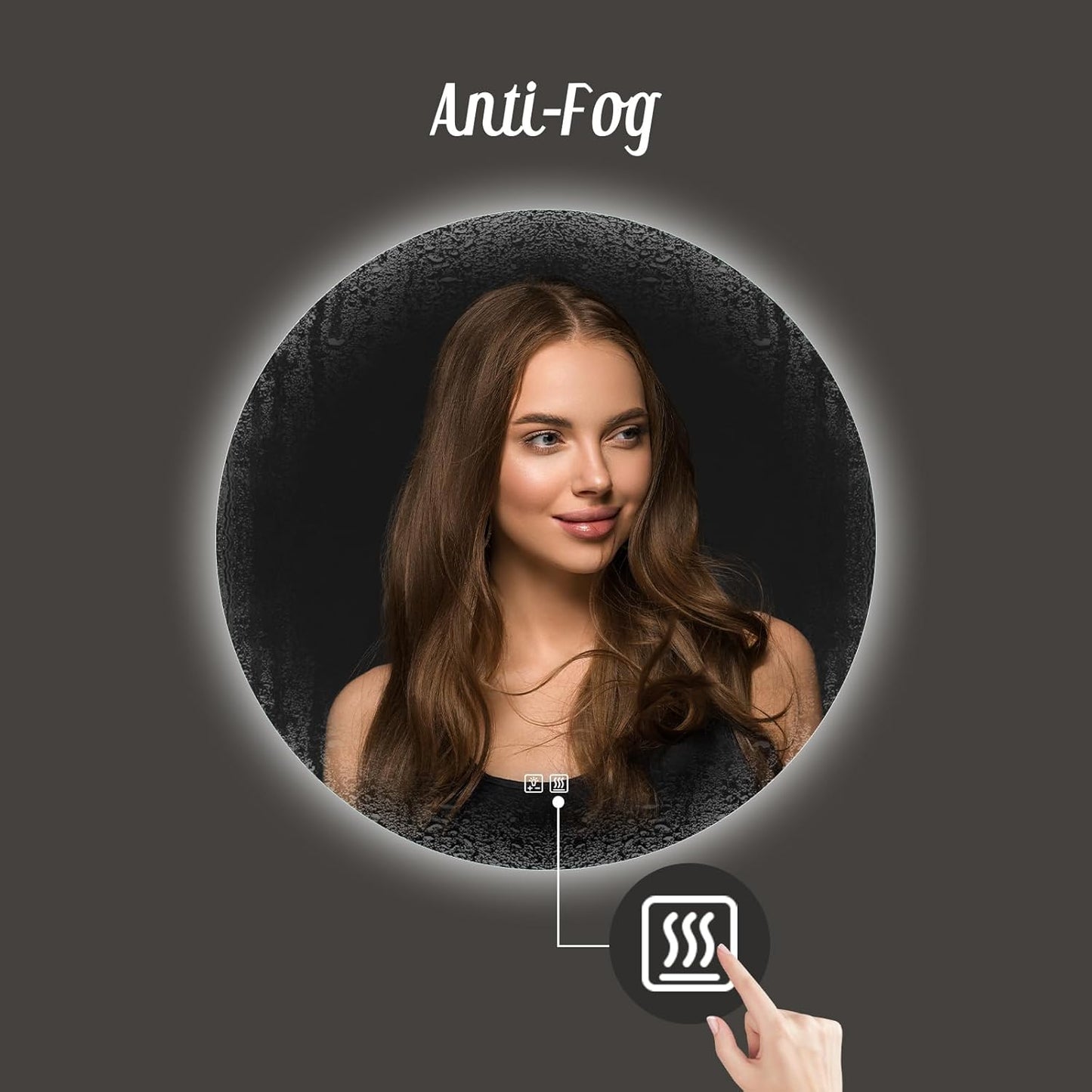 APRILSOUL 32 Inch Round LED Backlit Bathroom Mirror, Vanity Mirror with Anti-Fog, Touch Button, 3 Colors and Dimmable Light