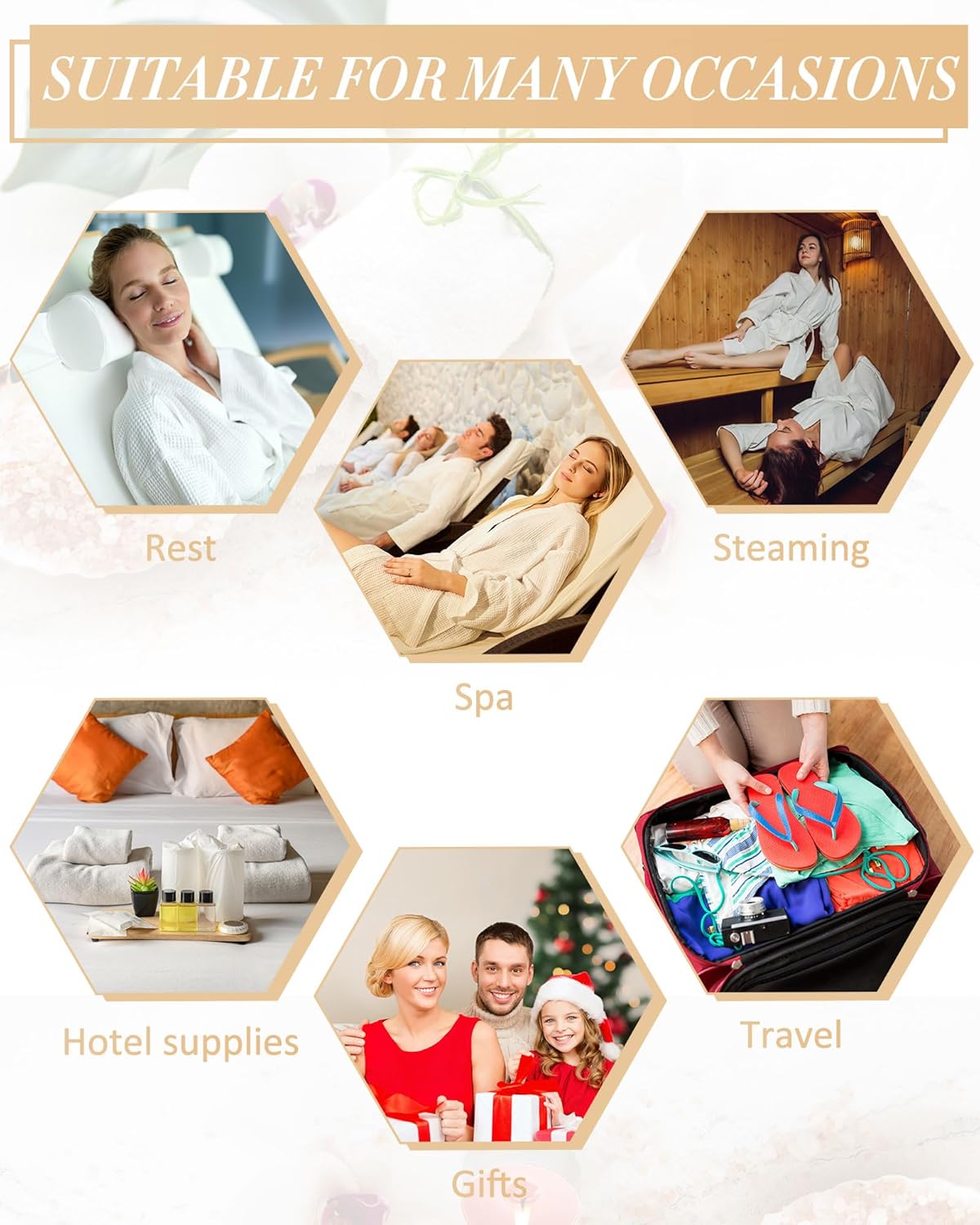 6 Pcs Women's Waffle Robes Spa Bath Robe Bulk Commercial Lightweight Thin Soft for Shower House Party