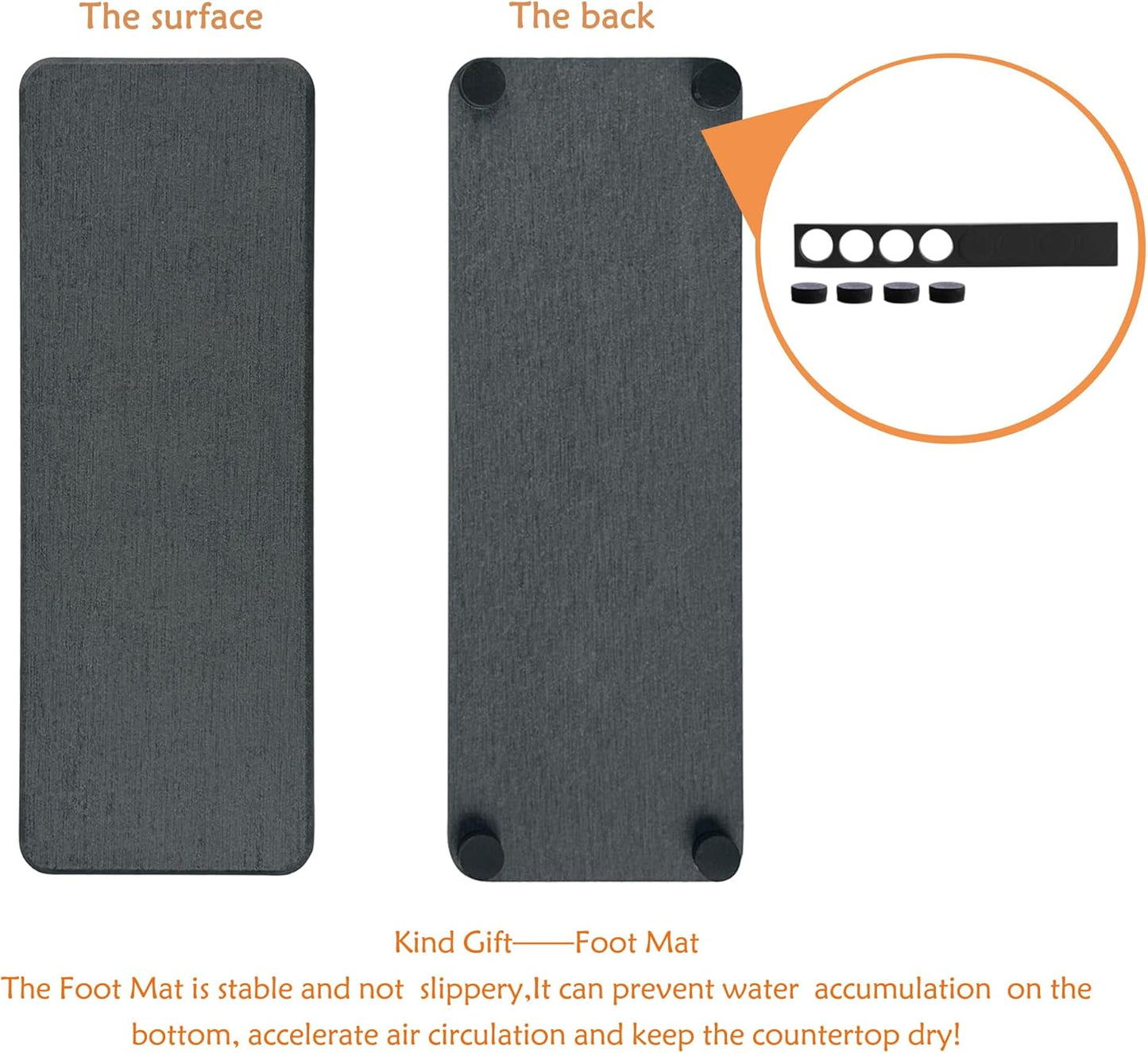 2 Pcs Water Absorbing Stone Trays, Kitchen/Bathroom Sink Soap Dish, Diatomite Tray Used for Hand Soap & Cosmetic Bottles in The Modern Home, 3.15" W x 8.7" L, Dark Gray