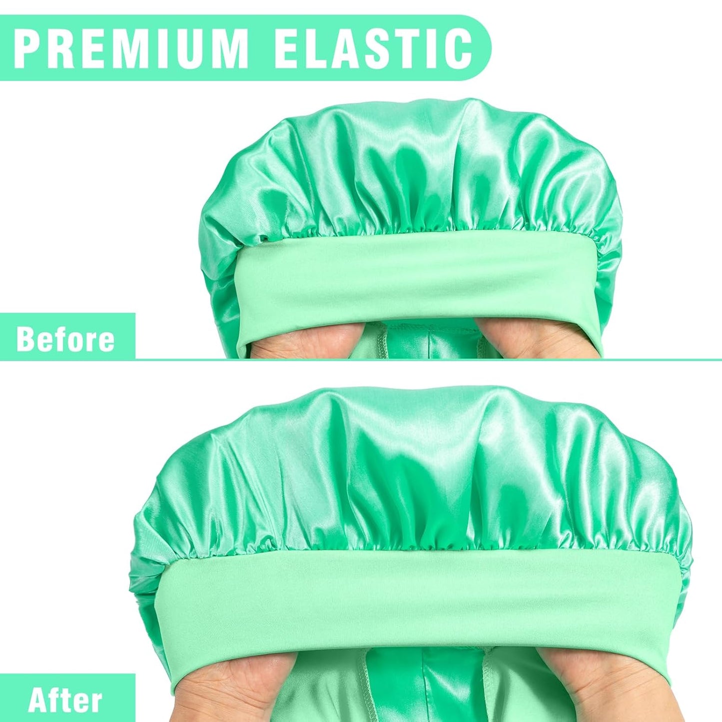 2Pcs Bonnets for Black Women Braid Bonnet, Large Long Satin Bonnet for Braids, Silk Bonnet with Stretchy Tie Band Sleep Cap Hair (2Pcs-Black&Green)