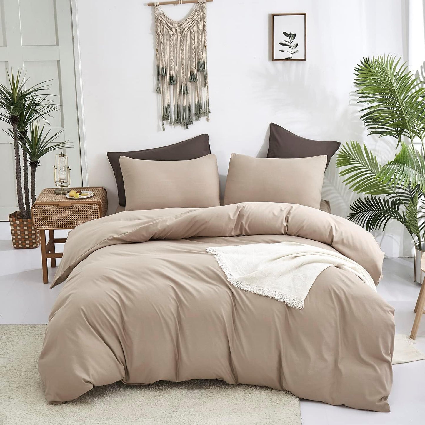 KAREVER Deep Champagne Comforter Set Full Cream Coffee Bedding Set Khaki Blanket Women Soft Dark Champagne Bedding Set Men Breathable Taupe Comforter Set