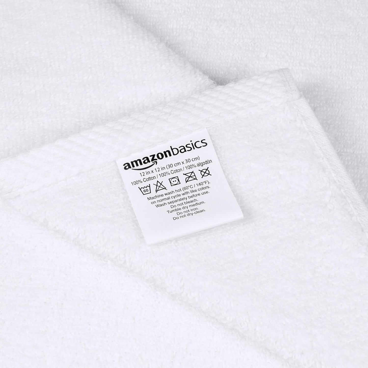 Amazon Basics Cotton Washcloths, Quick-Dry, 12" x 12", 12-Pack, White