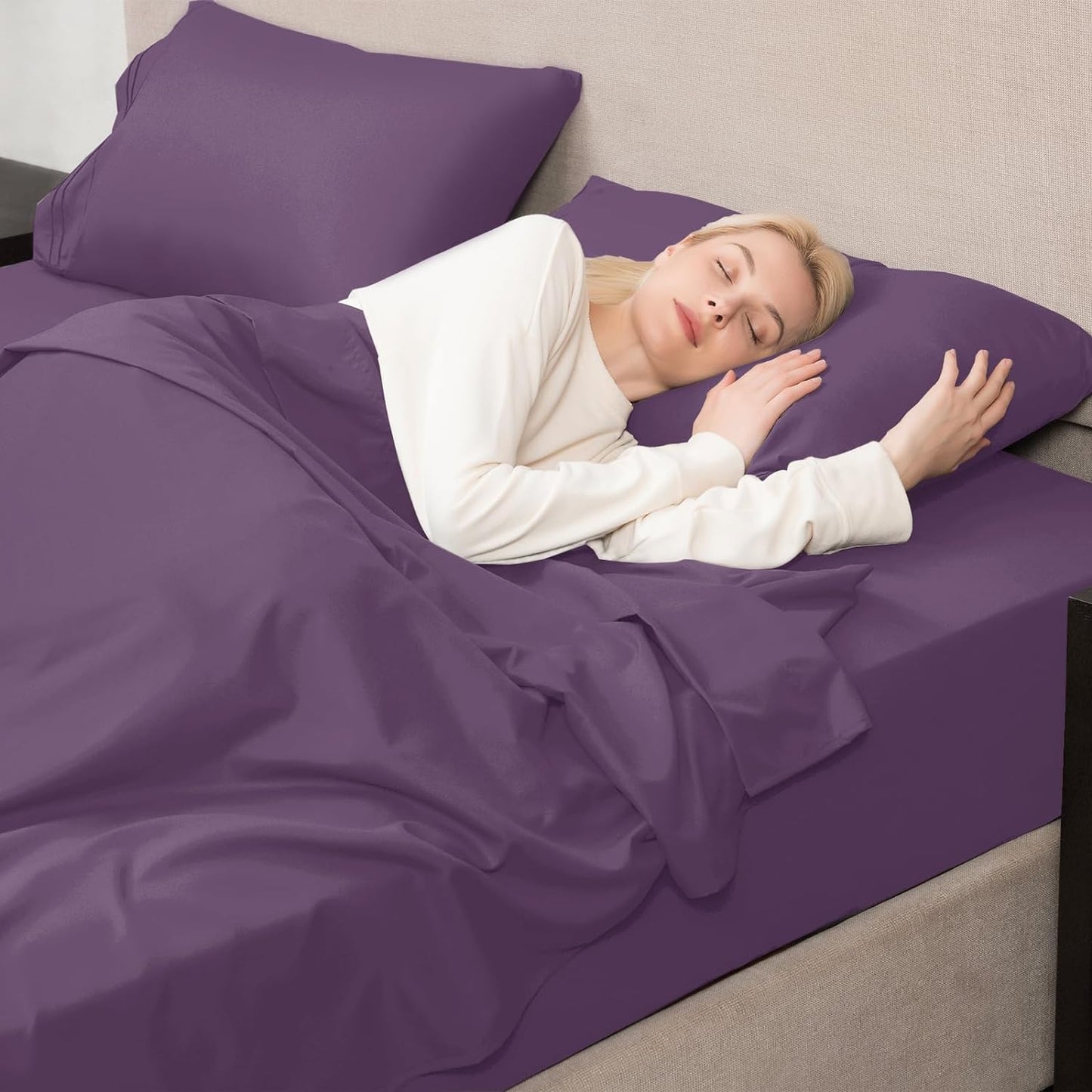 Mejoroom Full Size Sheet Sets - 1800 Collection Microfiber Bed Sheet Set with 16 Inch Deep Pocket Fitted Sheet, Soft, Breathable, Wrinkle, Fade & Stain Resistant - 4 Piece (Full, Purple)
