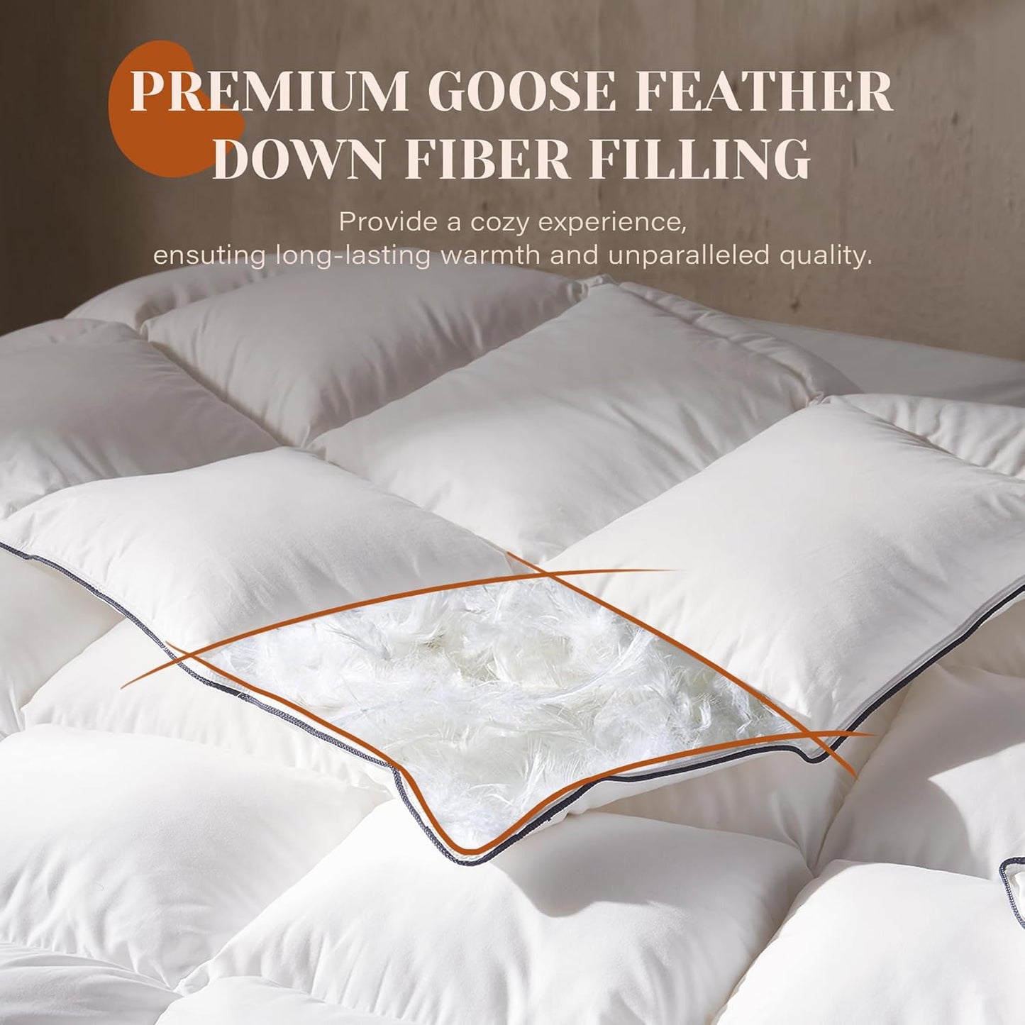 Goose Feather Down Fiber Cotton Comforter King Size, Ultra-Soft Duvet Insert, Hotel Collection White Quilted Comforter, All Season Bedding Comforter with 8 Corner Loops, 106x90 Inch