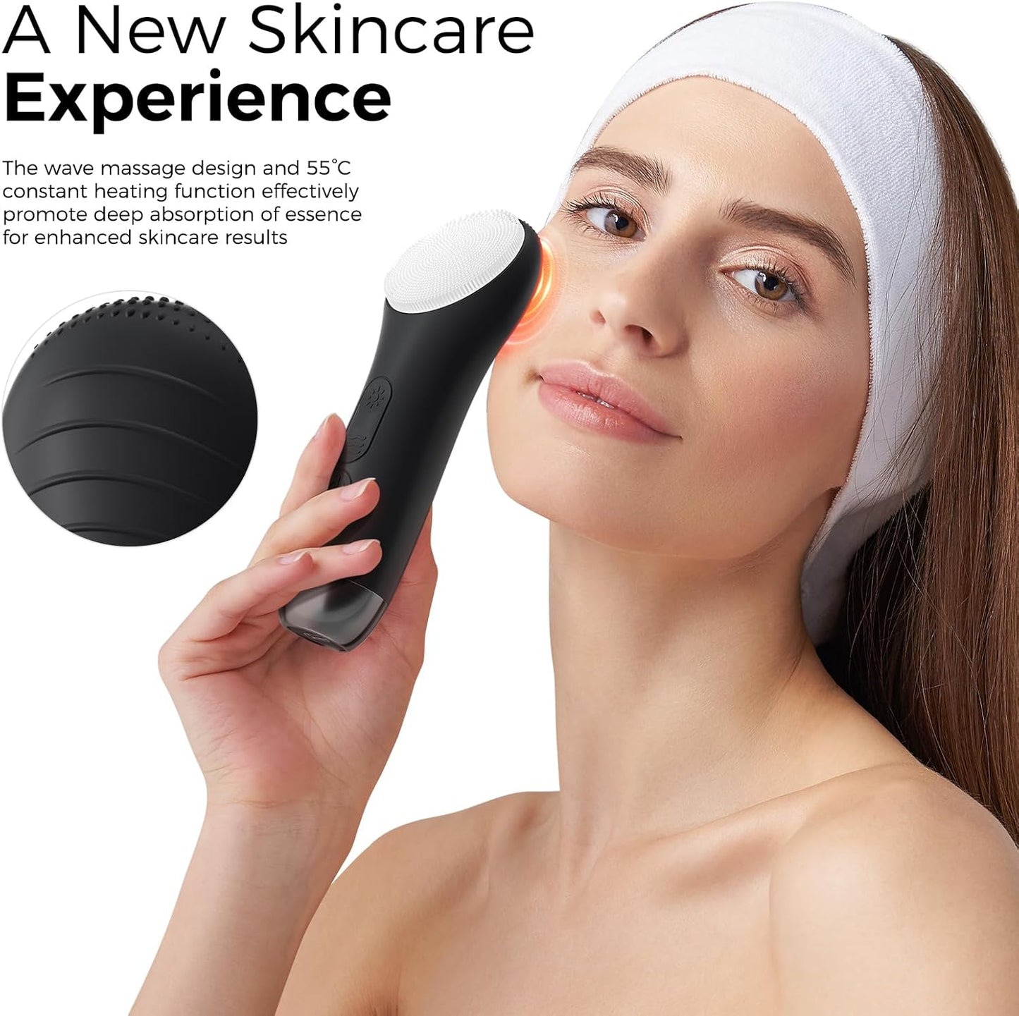 Facial Cleansing Brush Electric Face Scrubber - Rechargeable Face Cleansing Brush with 4 LED Gentle Light Silicone Heat and Vibration Exfoliator Massage Deep Cleansing,IPX7 Waterproof,Ideal Gift