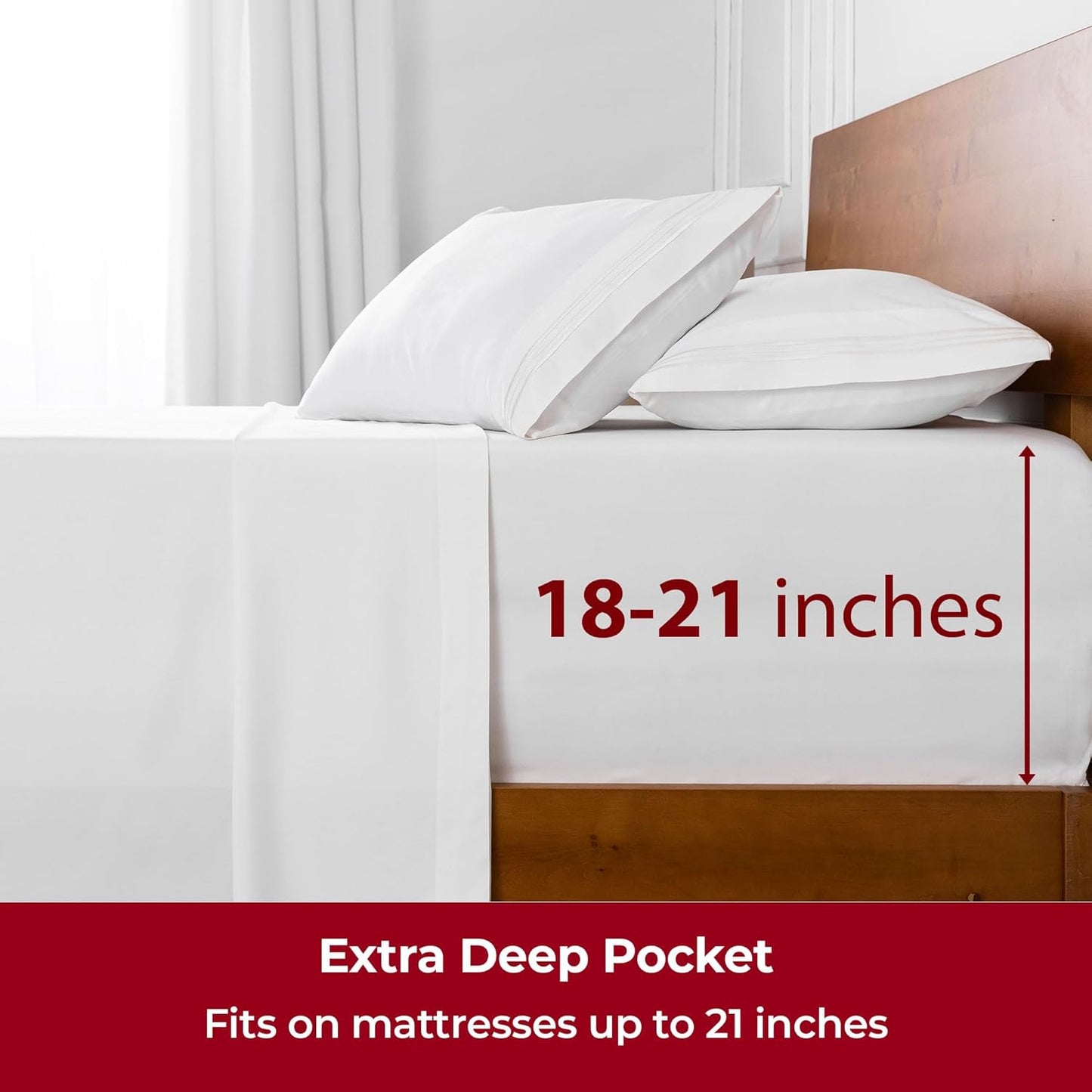 Mellanni Extra Deep Twin Sheets - 3 PC Iconic Collection Bedding - Hotel Luxury, Ultra Soft, Cooling Bed Sheets - Wrinkle, Fade, Stain Resistant (Twin, White)