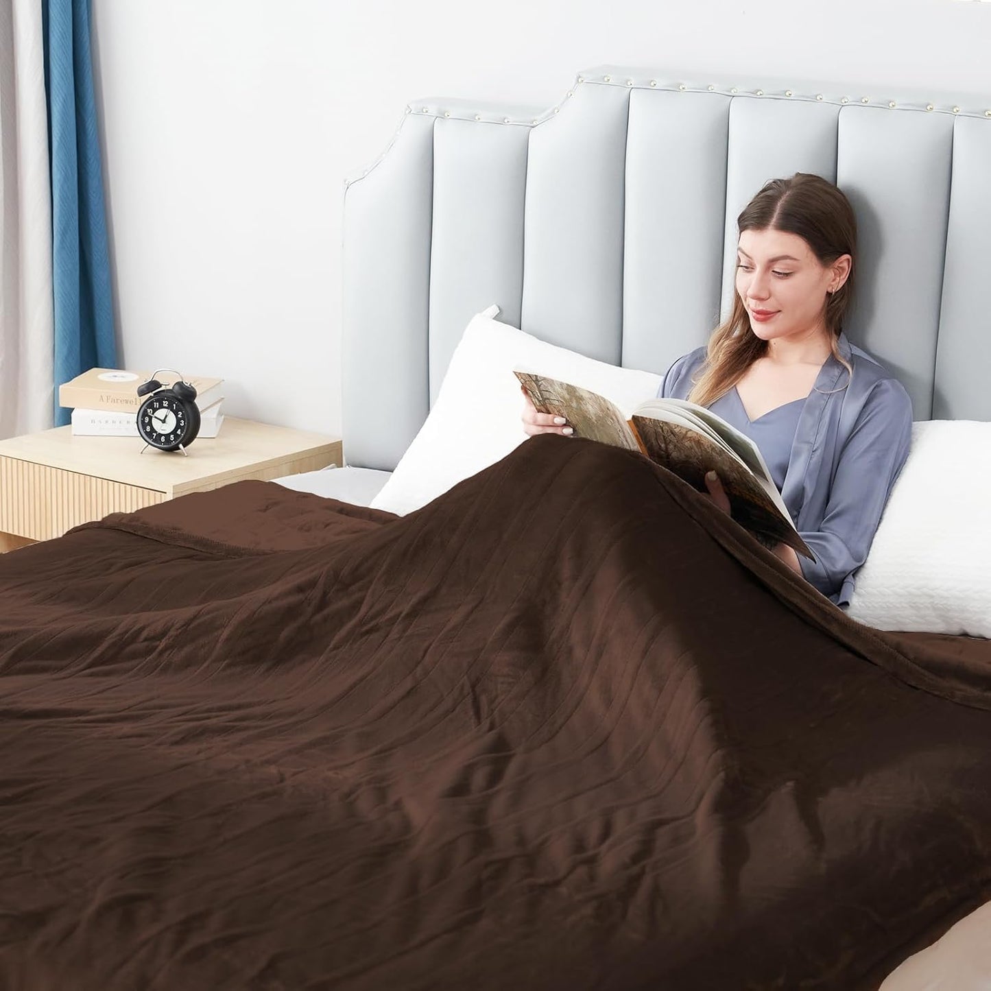 Electric Heated Blanket Twin Size 62”x84”,Soft Warmth Cozy with 5 Heating Settings 10 Hours Auto-Off, One Touch Operation, Machine Washable, Dark Brown