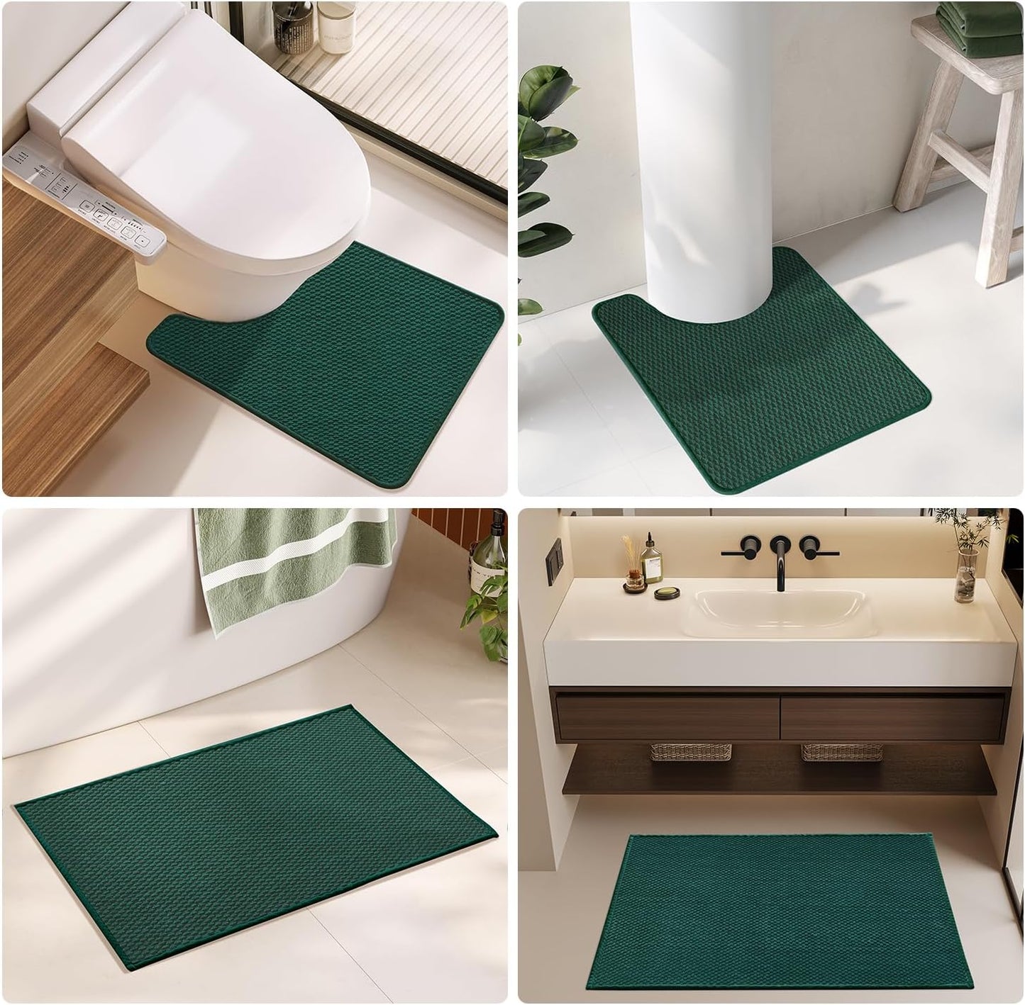 Bathroom Rugs Non Slip Washable, Super Absorbent Thin Bath Mat Quick Dry Low Pile Bathroom Rug, Dark Green 20"x48"