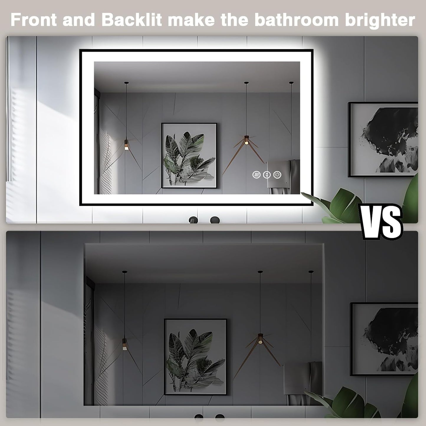 44x32 Bathroom Mirror with LED Lights - Black Framed, Front and Backlit Mirror, Anti-Fog LED Vanity Mirror, 3 Colors and Dimmable Mirror, Waterproof, Corrosion Proof (Horizontal/Vertical)