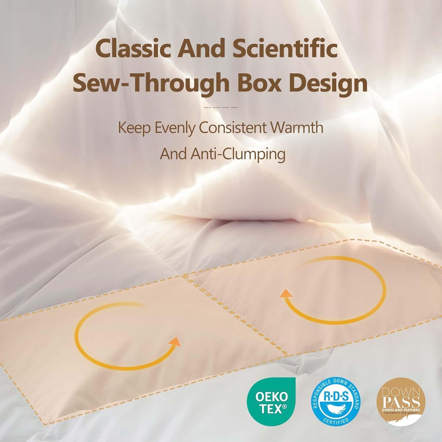 Extra Fluffy White Goose Down Comforter Queen Size - All Season Luxury Down Duvet Insert Hotel Bedding Comforters Oeko Certified 480 Thread Count High Fill Power - 90x90 Inches