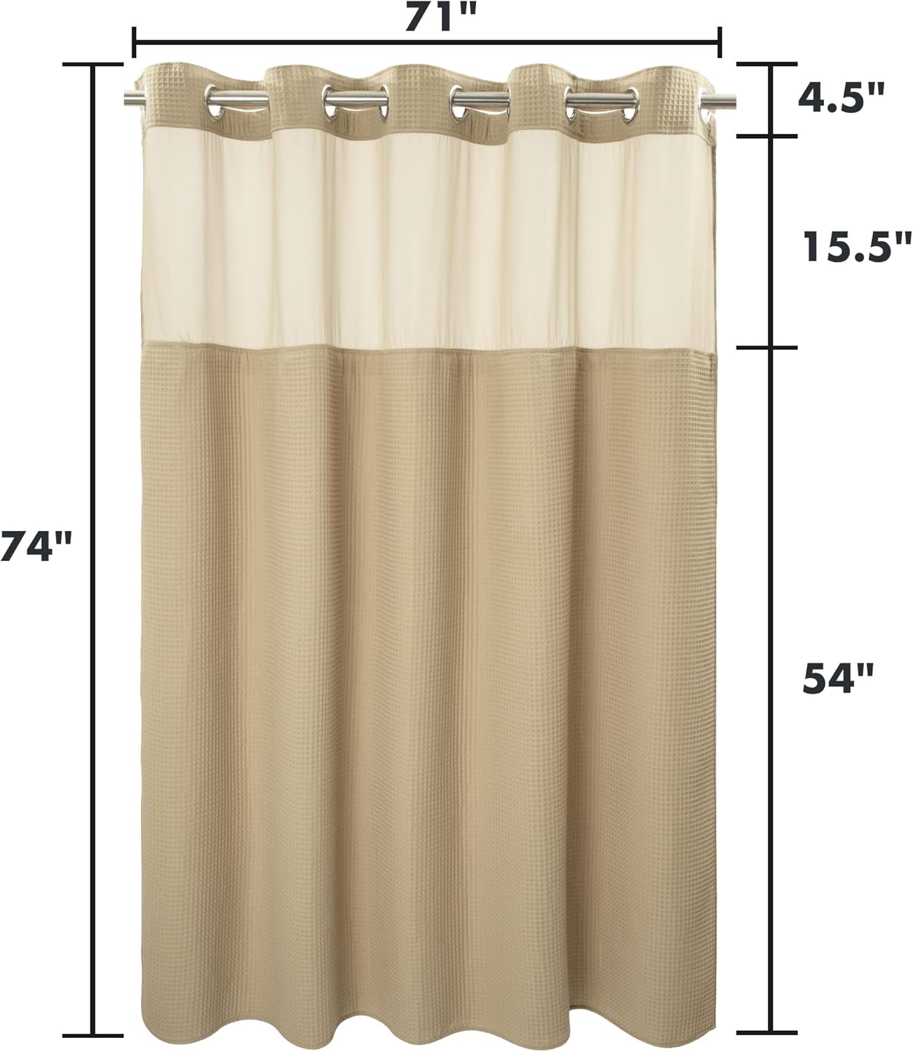 River Dream Linen Fabric Shower Curtain Set, Cotton Blend, Waffle Weave, with Snap in Replacement Liner,71 x 74 inches