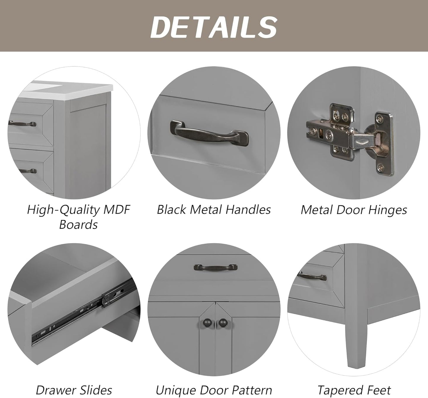 Favfurish 36" Bathroom Vanity with Sink Combo,Bathroom Vanity Cabinet with Two Soft-Closing Doors and Four Drawers,Free Stading Vanities w/Modern Design,for Bathroom,Easy Assembly,Grey