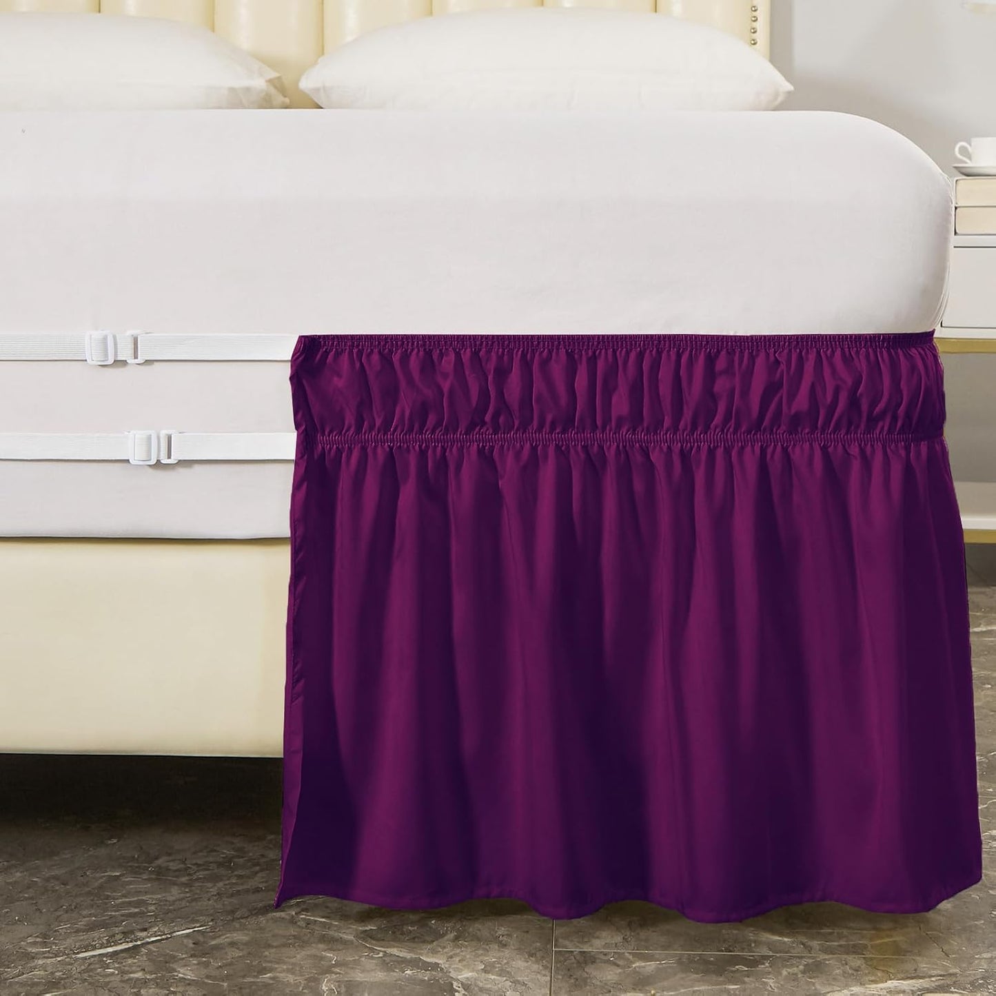 MEILA Full Bed Skirt, Wrap Around Ruffle Bed Skit for Full Beds with 24 inch Drop, Elastic Dust Ruffles Easy Fit Wrinkle & Fade Resistant, Purple