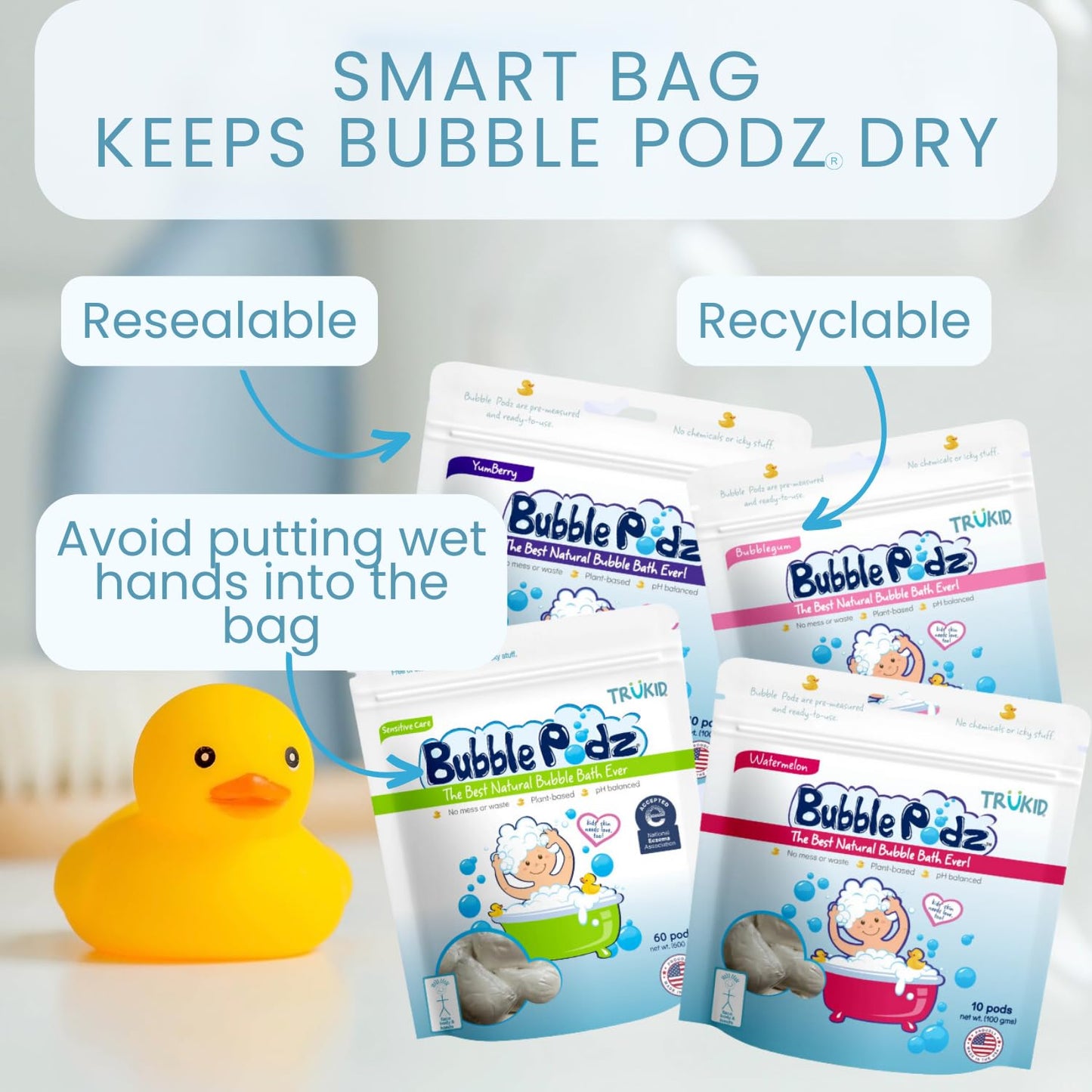 TruKid Bubble Podz Bubble Bath for Kids, Toddlers, & Babies, Tear Free Gentle & Refreshing Bath Bomb for Sensitive Skin with Natural Moisturizers, Non-Toxic, pH Balanced, Vanilla Scent (10 Podz)