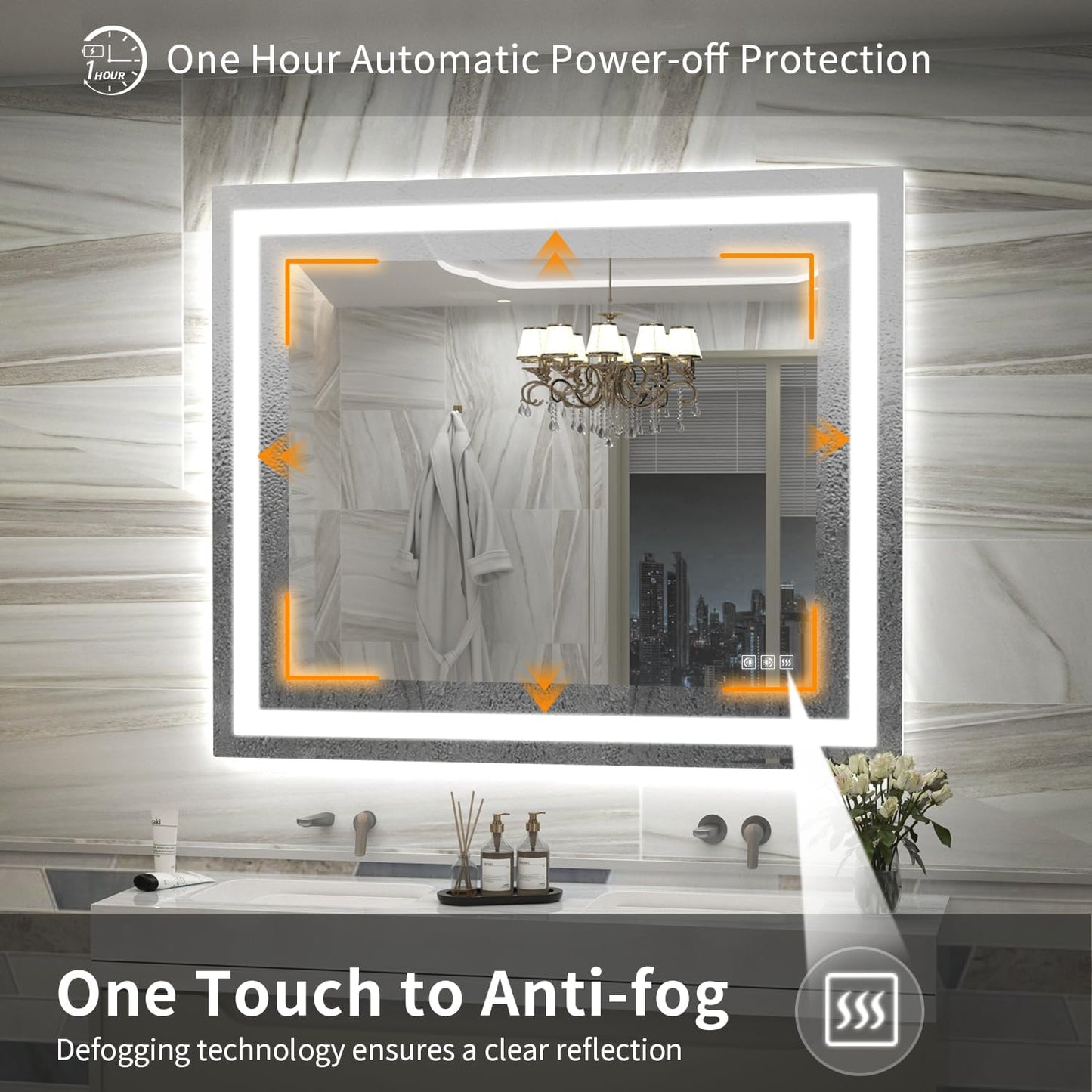 LED Mirror for Bathroom, 48x40 Inch Backlit + Front Lighted Bathroom Vanity Mirror with Lights for Wall, Double Light Strips, 3 Colors, Shatter-Proof, Anti-Fog and Brightness Memory