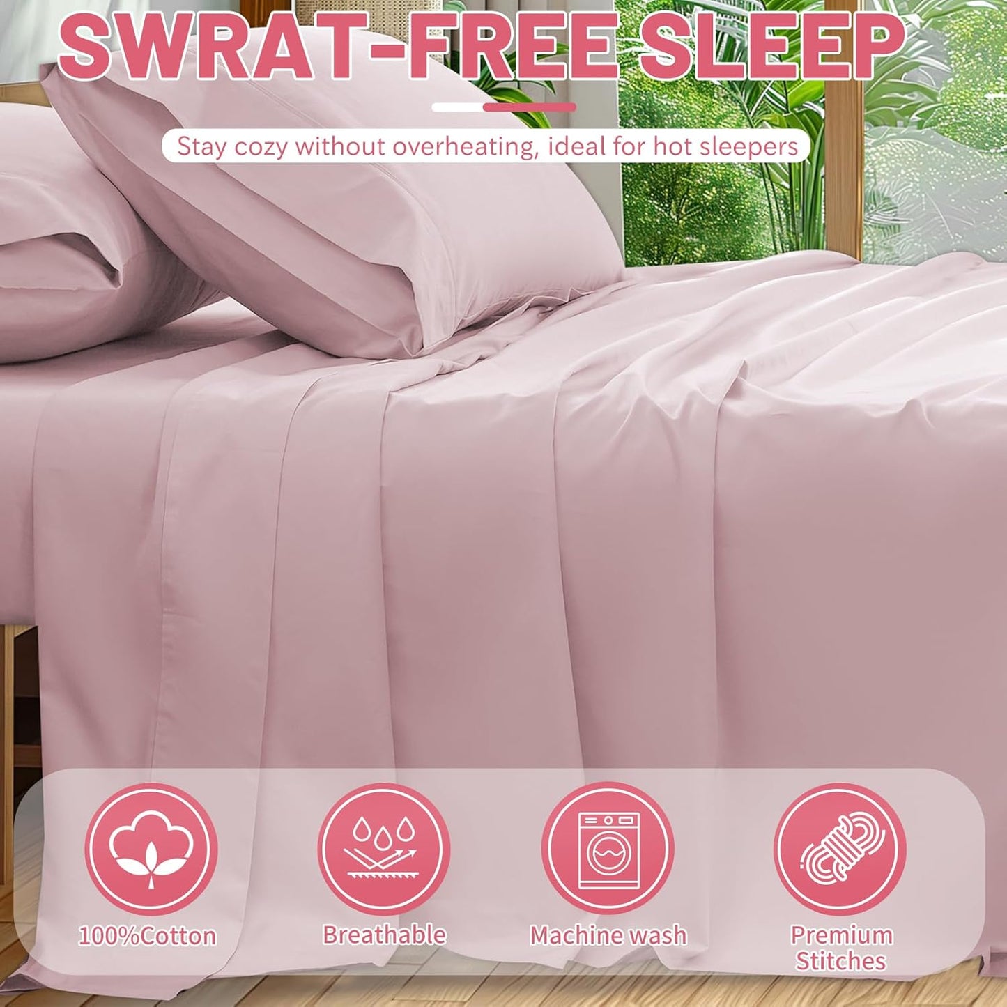 Extra Deep Pocket Queen Sheets 18-24 Inch 1000 Thread Count 100% Egyptian Cotton Sateen Weave Soft Breathable 4 Pieces(Queen,Light Pink)