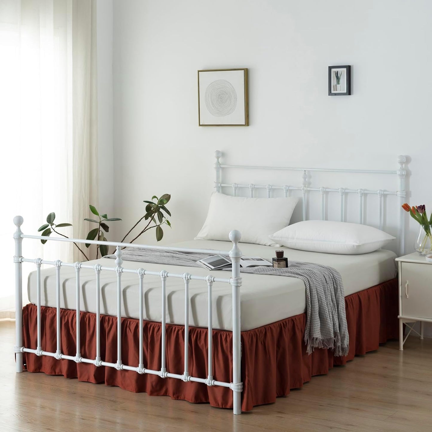 Bed Skirt Full Size Ruffled Bed Skirts with Split Corners, 14 Inch Drop Dust Ruffle Bed Skirt with Platform, Rust, 14'' Full