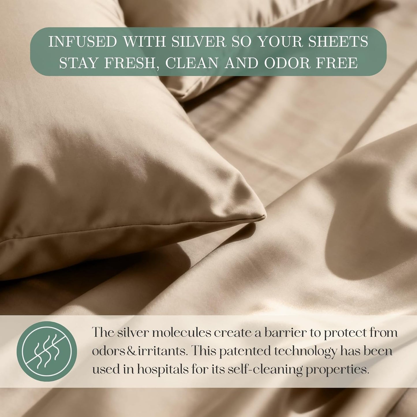 CASILVA Eucalyptus Sheets - Infused with Silver for Anti-Odor, Softer Than Silk Fibers, More Cooling Than Cotton - Perfect for Hot Sleepers & Sensitive Skin - 100% Tencel Lyocell - King Sheet Set