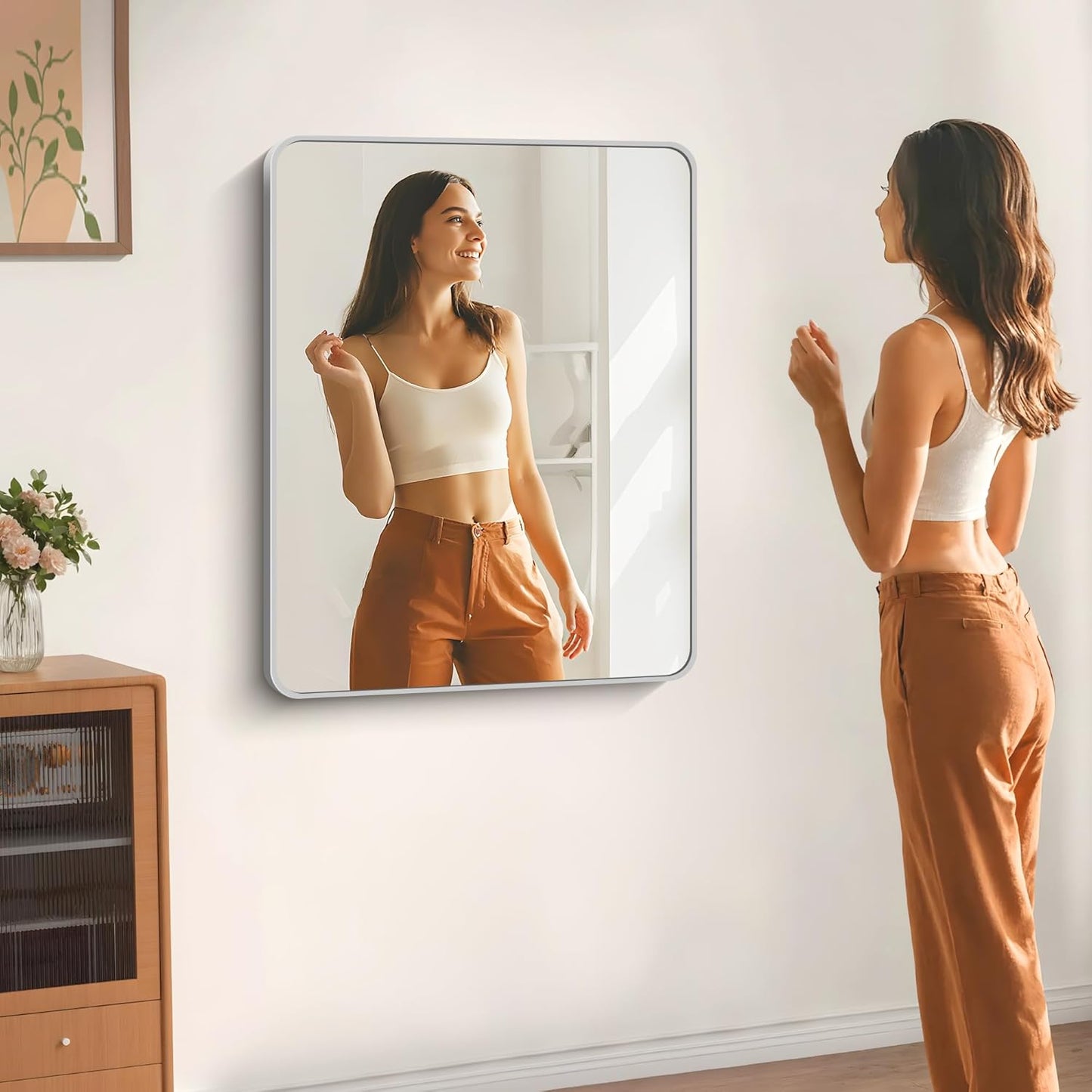 30" x 36"Bathroom Mirror, Silver Wall Mirror with Metal Frame, Decorative Rectangular Vanity Mirror for Bedroom Bathroom Living Room Entryway (Horizontal/Vertical)