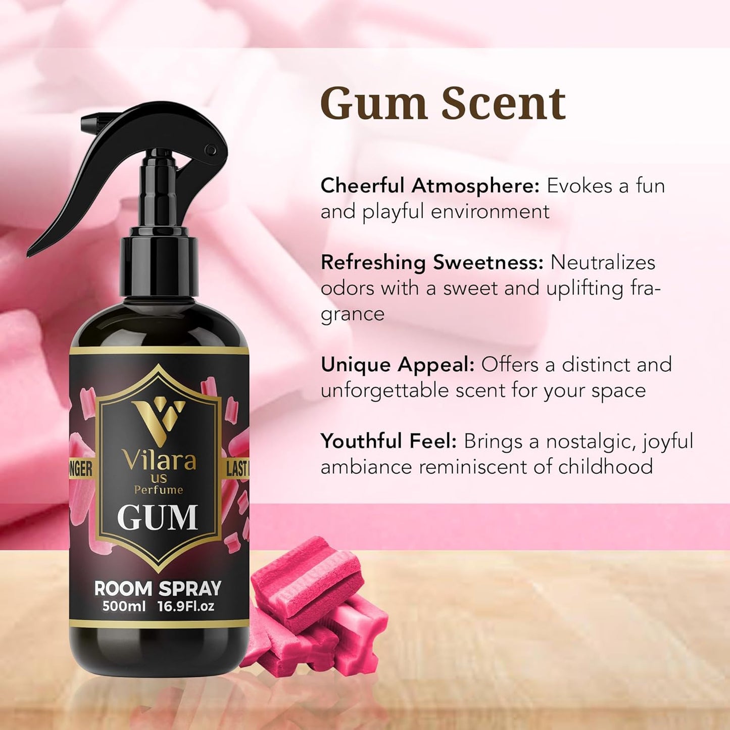 Vilara US Room Spray Freshener – Long-Lasting Luxury Perfume Scent, Linen & Fabric Spray for Bedding, Furniture, Home & Bedroom Aromatherapy – 16.9 fl oz (Gum)