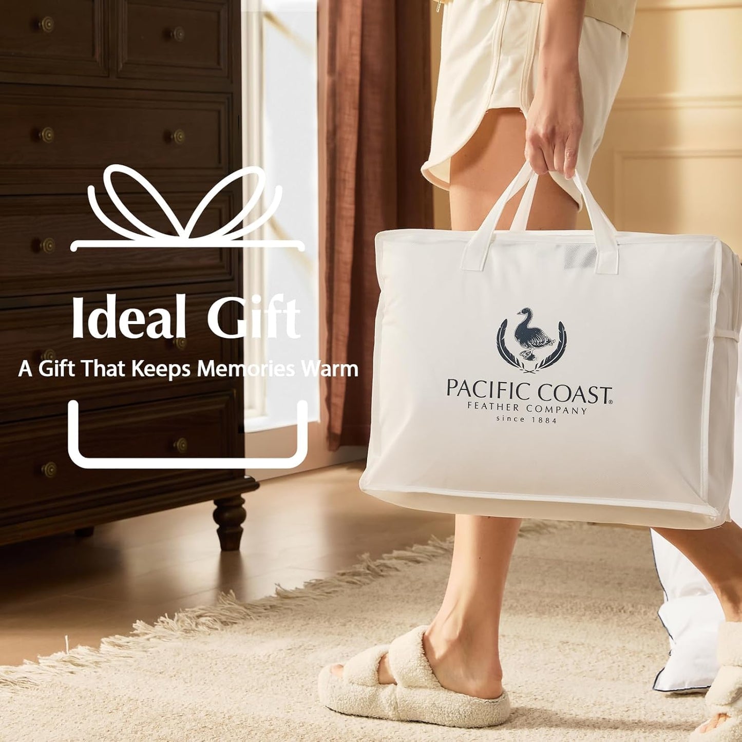 Pacific Coast Goose Feather Down Fiber Comforters Full Size, Extra Fluffy White Duvet Insert, Ultra-Soft, Breathable, All Season Hotel Luxury Bedding Comforters, 8 Corner & Center Loops (82"x86")