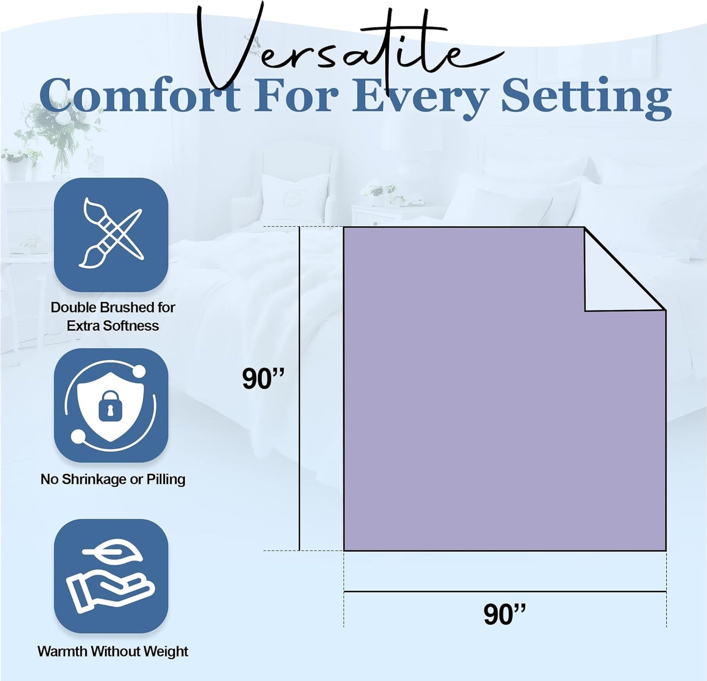 Thermee Micro Flannel Full/Queen Size Blankets, Lightweight All Seasons Cozy Blanket, Throw Blankets for Home and Living Room, Comfy & Soft Blanket for Couch, Machine Wash, No Pilling - Lilac