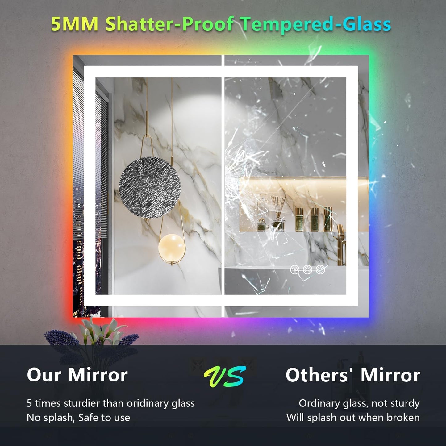 32x36 Inch RGB LED Bathroom Mirror Front Light and RGB Backlit Lighted Vanity Mirror for Bathroom Wall Mounted Dimmable Anti Fog Memory Shatter-Proof IP54 Waterproof Horizontal/Vertical