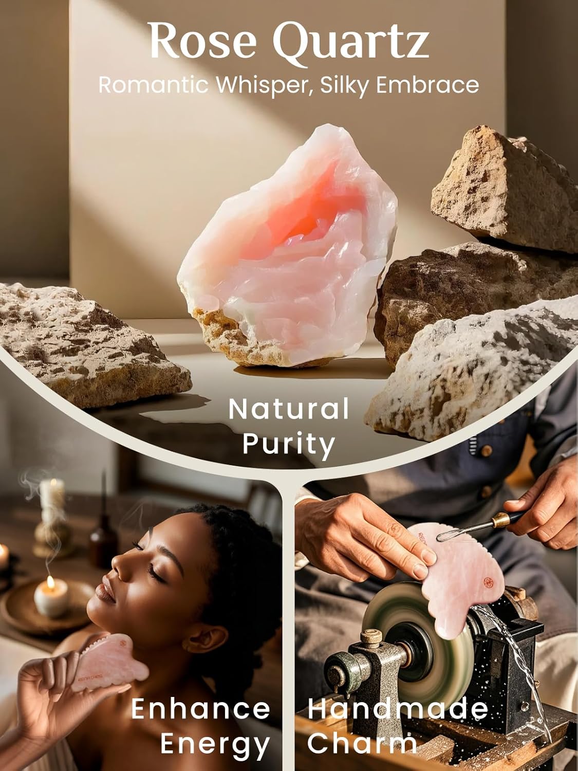 Rena Chris Gua Sha Facial Tool, Natural Rose Quartz Stone Body Gua sha with Exquisite Wooden Box, Large Guasha Suitable for Face Lifting, Puffiness Reducing and Whole-Body Massage, Skin Care Massager