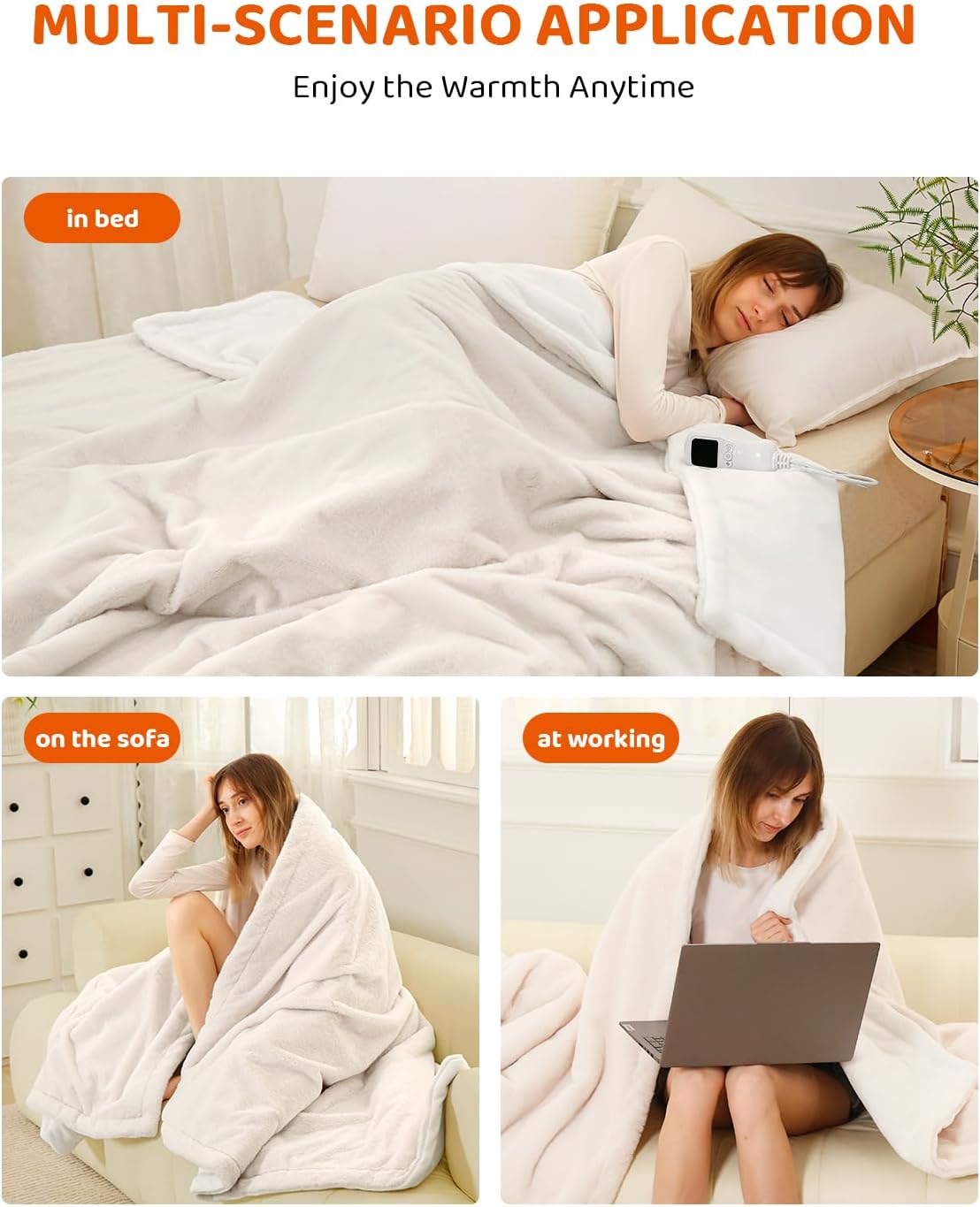 Heated Blanket Electric Blanket Queen Size, Super Soft Cozy Upgraded Flannel Heating Blanket with 9 Heating Levels & 1-9 Hours Auto Off, Fast Heat & Overheat Protection, 84" x 90", Blush White