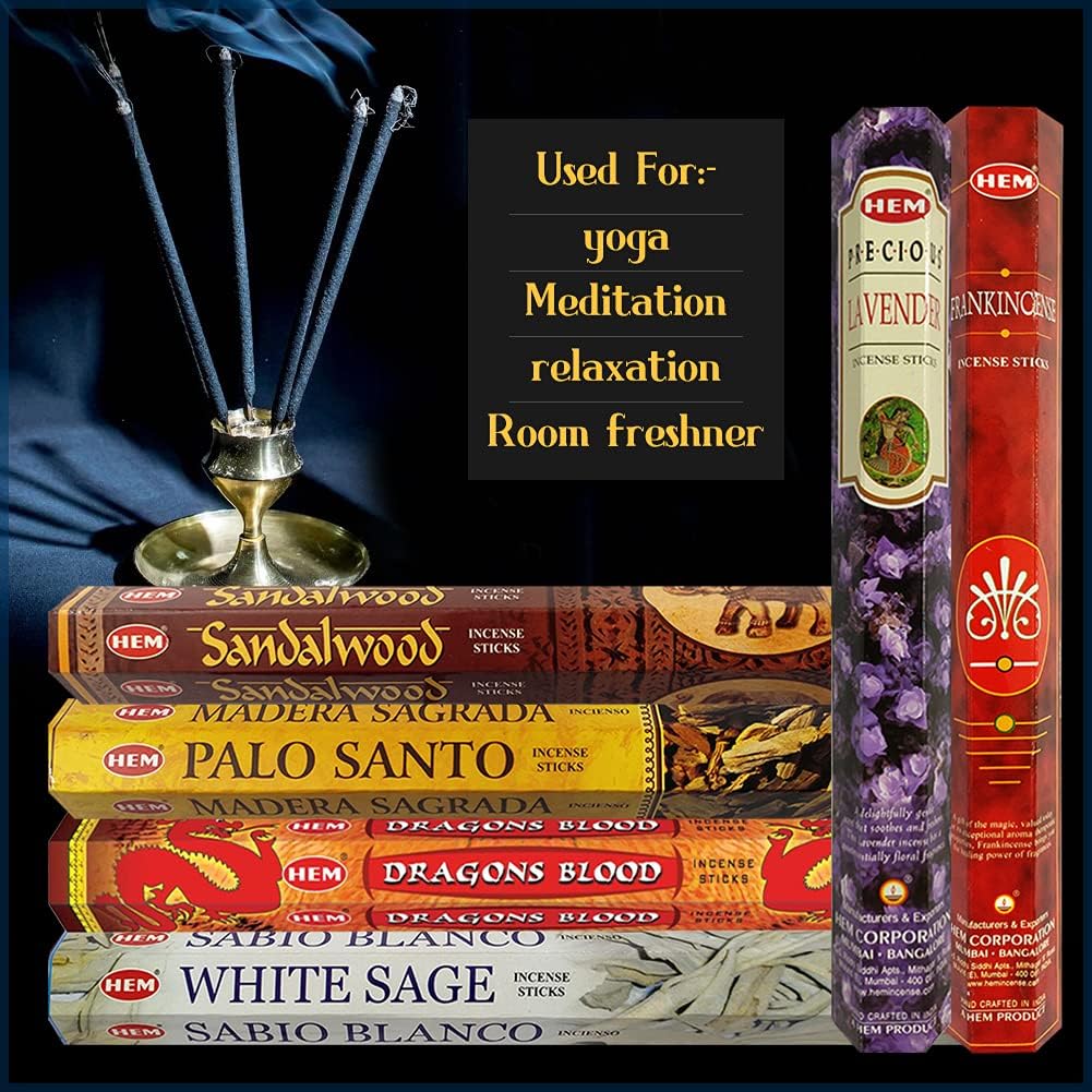 Hem Incense Sticks Variety Pack #30 and Incense Stick Holder Bundle with 6 Classic Fragrances