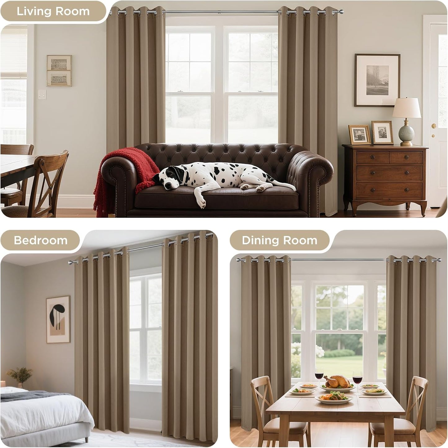 Joydeco Blackout Curtains 95 Inches Long 1 Panel, Thermal Insulated Long Curtains& Drapes 1 Piece, Room Darkening Grommet Drapes for Living Room Bedroom Window (W70 x L95 Inch, Khaki)