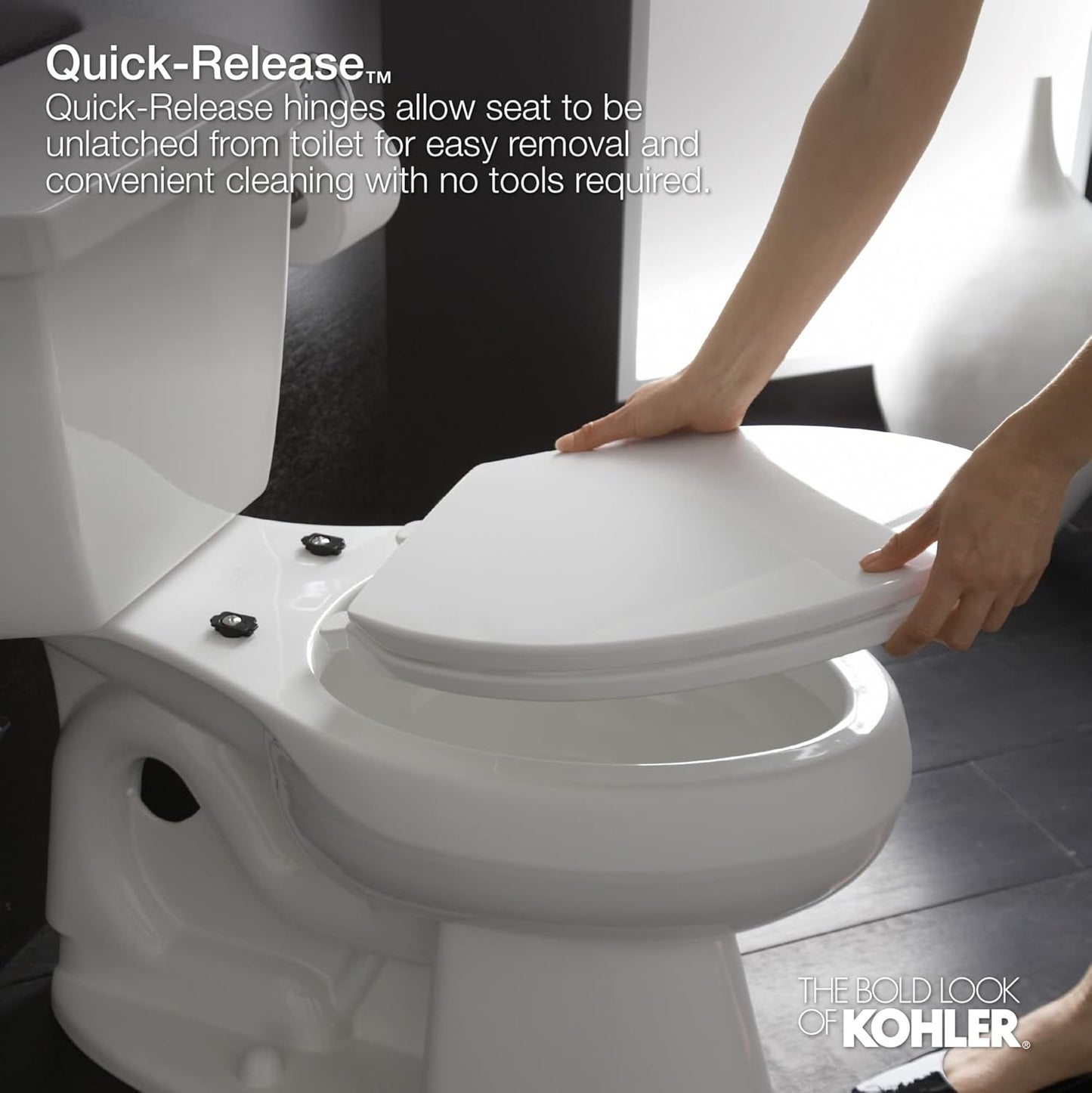 KOHLER K-4639-7 Cachet Quiet Close Toilet Seat, Black, Round