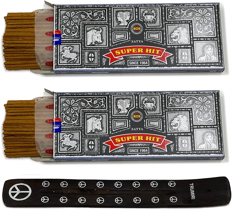 TRUMIRI Incense Stick Holder Bundle with Satya Super Hit 100g Incense Sticks - Pack of 2 (Approx 200 Sticks)