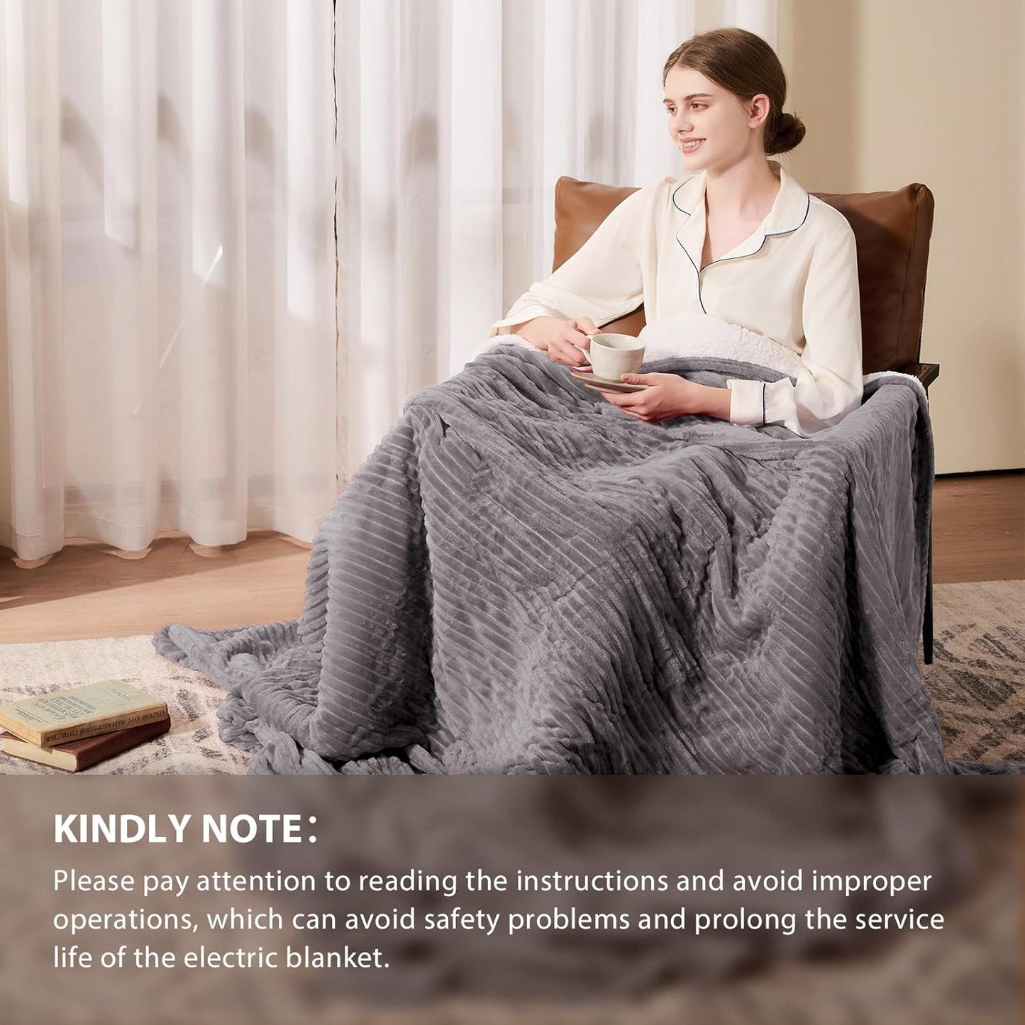 Homemate Heated Blanket Electric Throw - 50"x60" Heating Blanket Throw 1/2/4/6/8 Hours Auto-Off 10 Heat Levels Over-Heat Protection Soft Flannel Sherpa Heater ETL Certification