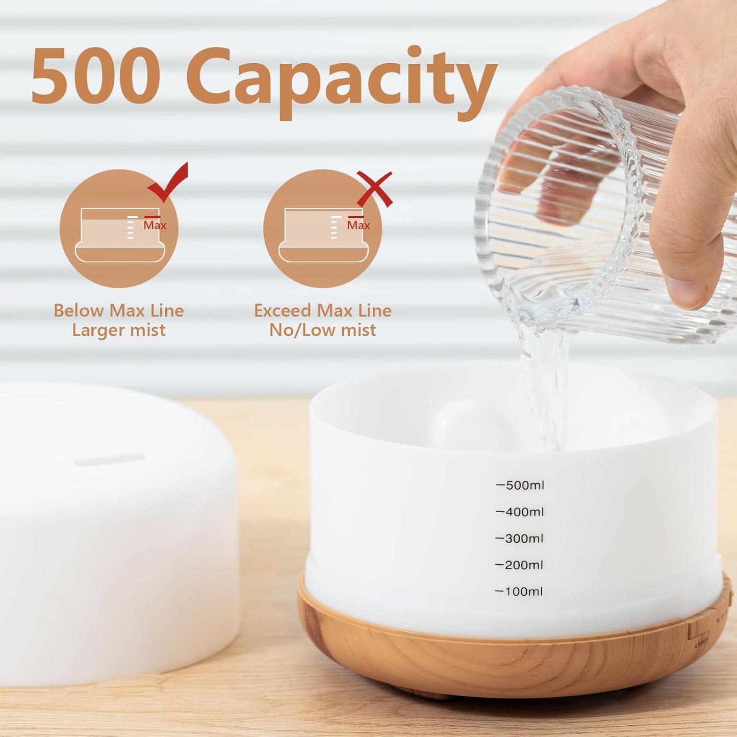 Oil Diffuser, 500ml Essential Oil Diffusers with 2 Mist Mode 4 Timers&7 Ambient Light Waterless Auto Off, Diffusers Large Room Home Office