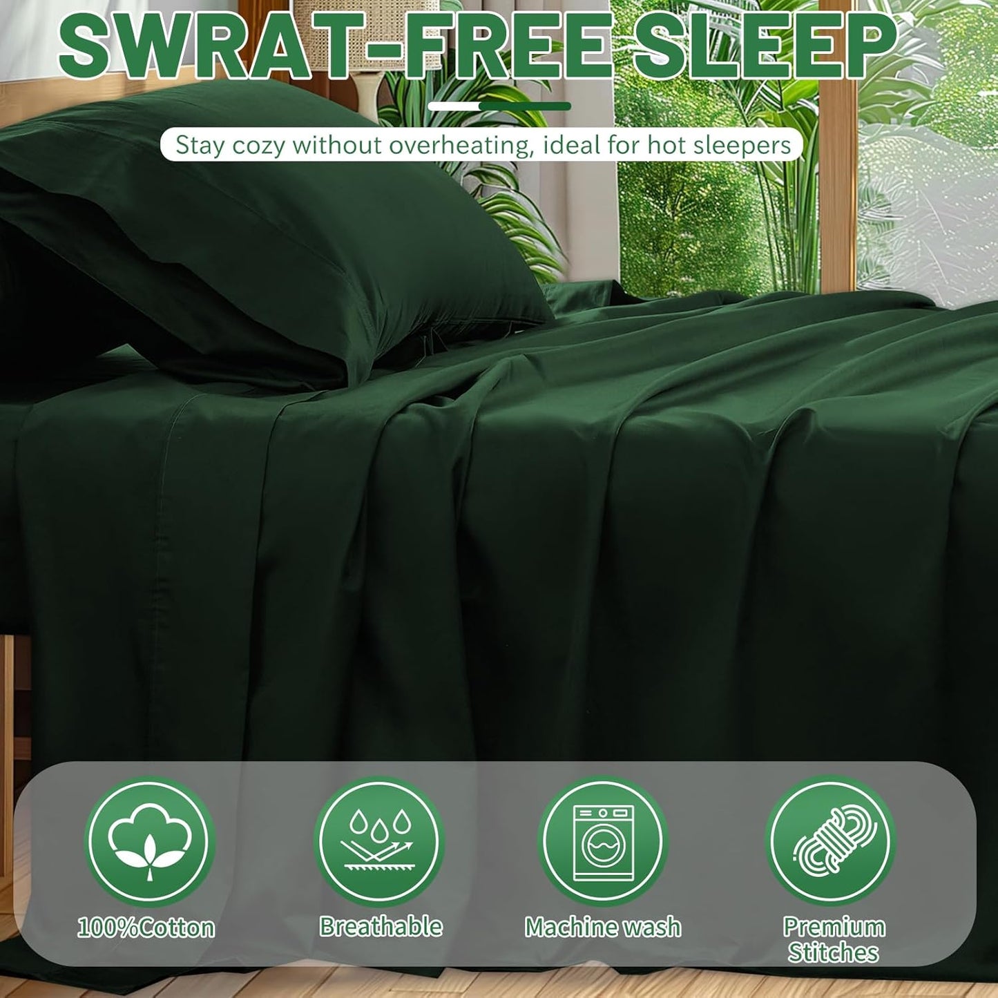 Extra Deep Pocket King Sheets 18-24 Inch 1000 Thread Count 100% Egyptian Cotton Sateen Weave Soft Breathable 4 Pieces(King,Forest Green)