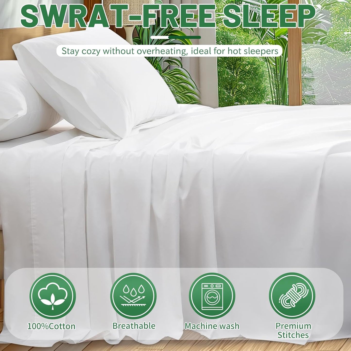 Extra Deep Pocket Queen Sheets 18-24 Inch 1000 Thread Count 100% Egyptian Cotton Sateen Weave Soft Breathable 4 Pieces(Queen,White)