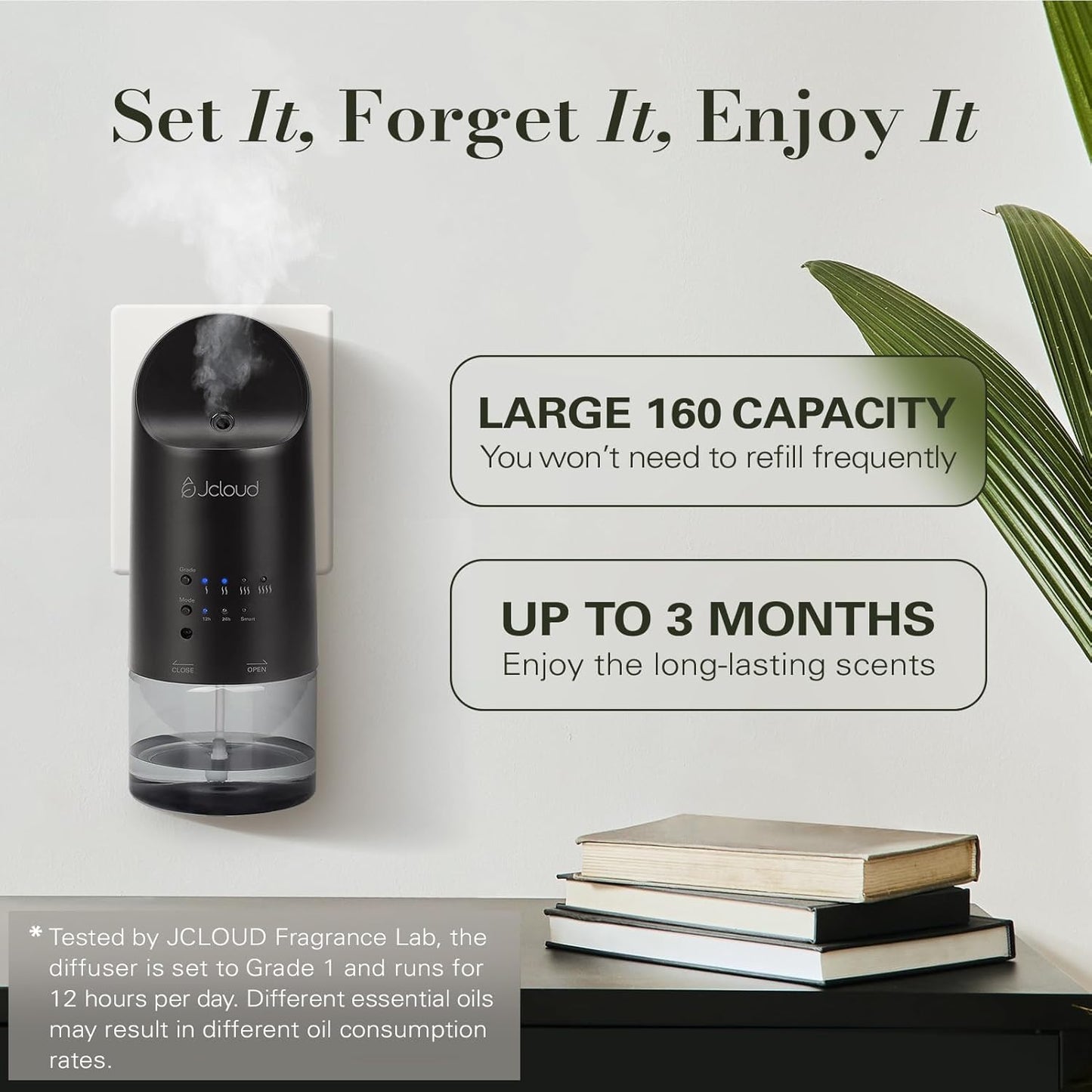 JCLOUD 2025 Plug in Diffuser | Cover Up to 500 Sq. Ft. for Home, Office, Spa – Portable Smart Wall Diffuser 160ML, Black with Royal Serenity Essential Oil Inspired by Luxury Hotel - 140mL
