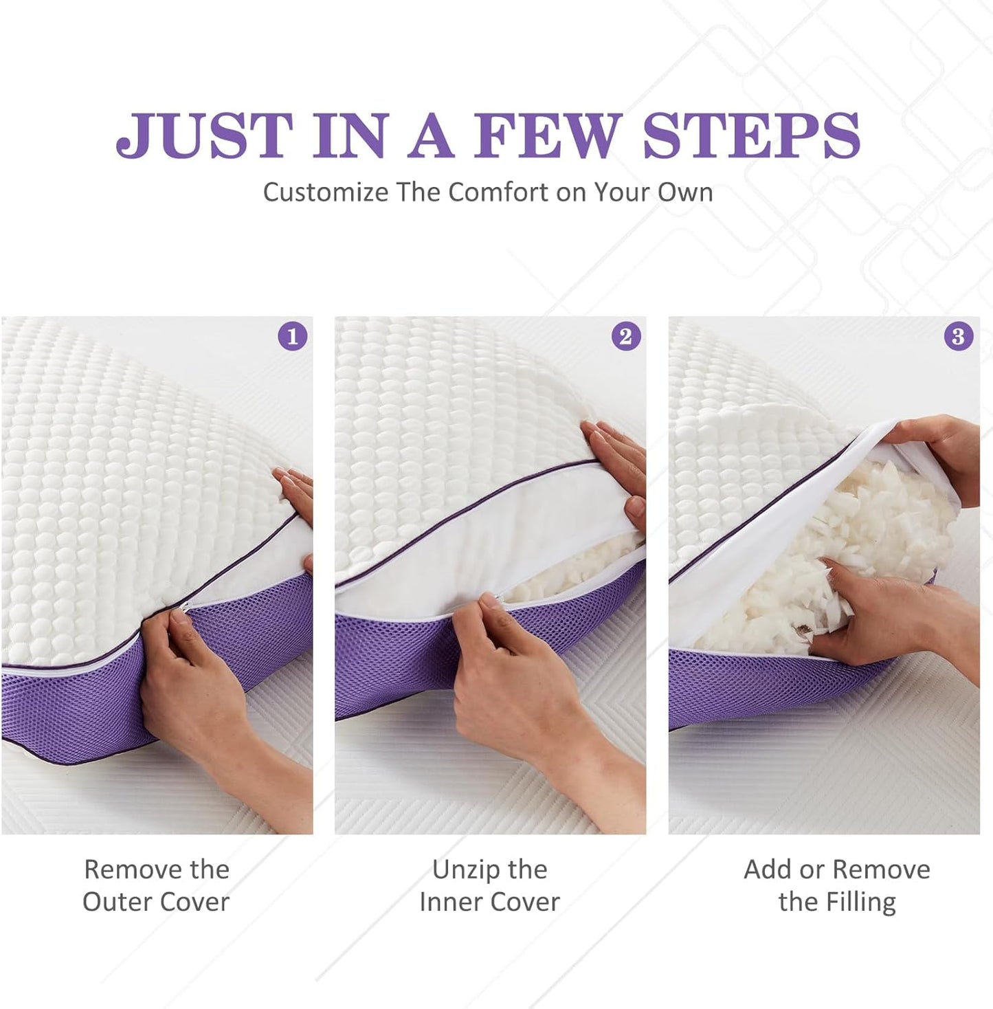 HOMELAB Adjustable Shredded Memory Foam Body Pillow, Cooling Long Pillow with Washable Cover, Full Support for Side Sleepers, Back, Hip & Leg Comfort, 1 Pack 20"x52"