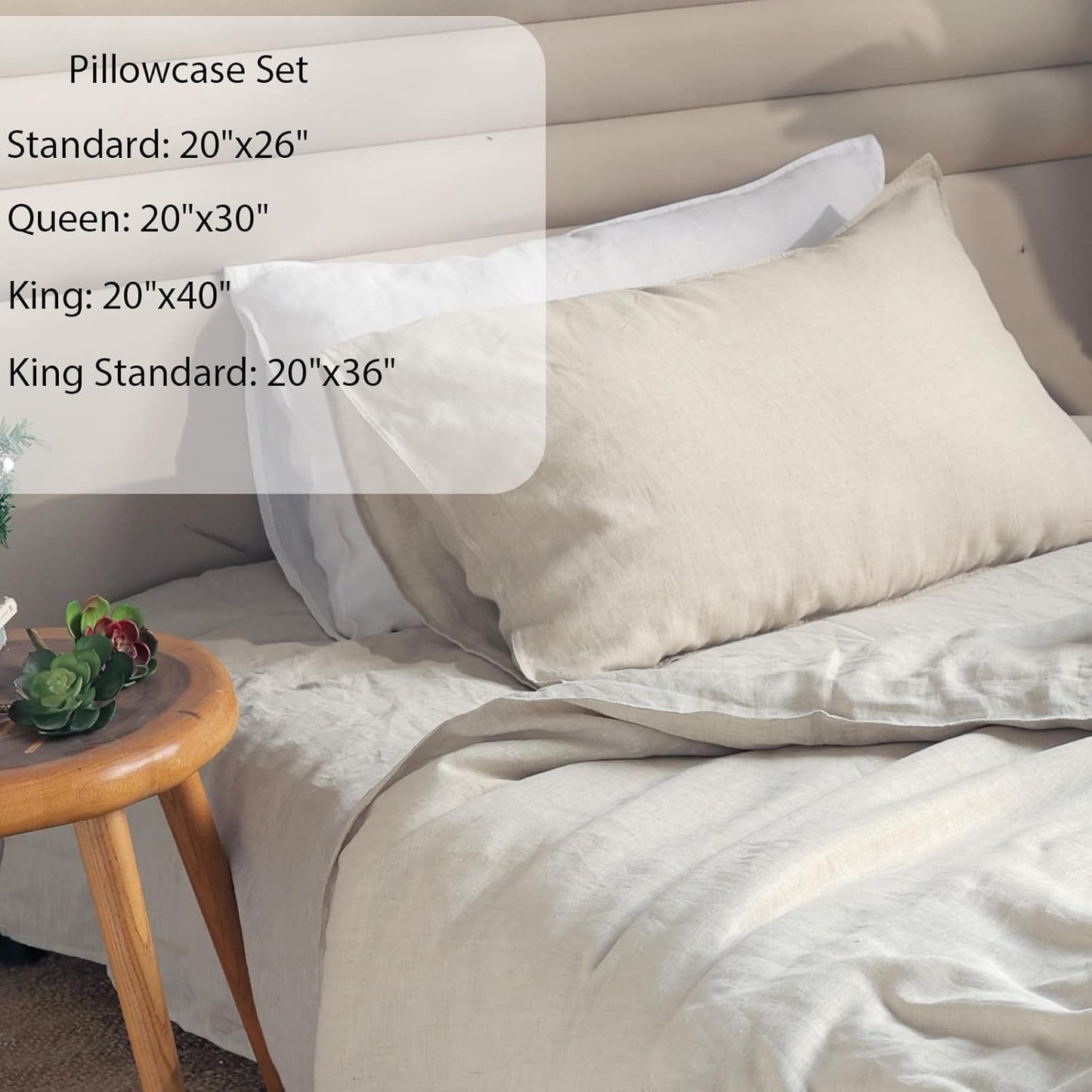 XZ XIFA Standard Pillowcases - 2 Pack - Envelope Closure - 100% Natural Washed French Flax, Breathable, Durable, Textured Pillow Covers 20"x26"(Standard, Linen/Natural Linen)
