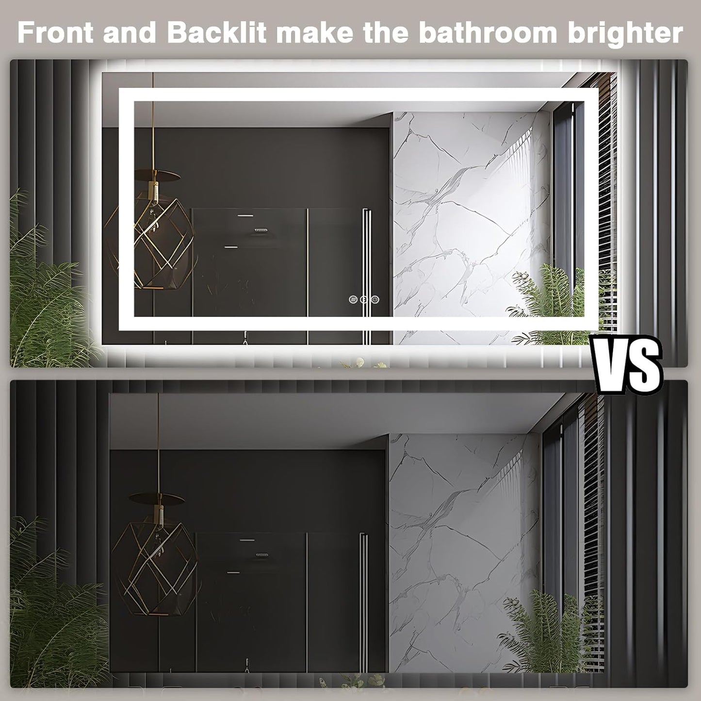 66"x36" LED Lit Bathroom Mirror, Front and Backlit LED Mirror, Anti-Fog Bathroom Mirror with Lights, 3 Colors Stepless Dimmable Mirror, Touch Sense (Horizontal/Vertical)